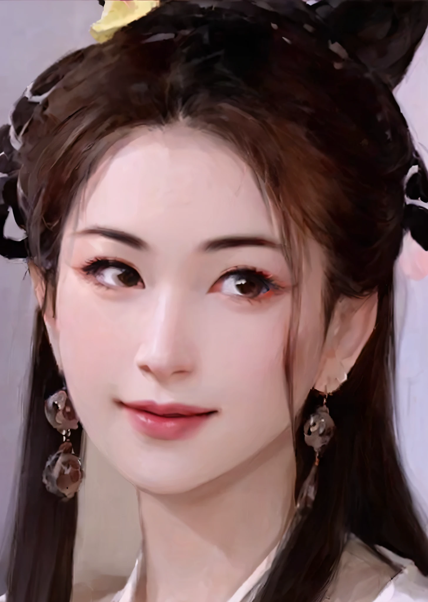 one-girl， Ancient Chinese clothing，  rays of sunshine， Clear face， Clean white background， tmasterpiece， super detailing， Epic composition， hyper HD， high qulity， extremely detaile， offcial art， Uniform 8k wallpaper， super detailing， 32k, 1个Giant Breast Girl,tmasterpiece,Need,ultra - detailed,illustration,Portrait, Sudaji，A pair of ruby earrings，(((heart shaped lips))), extremely charming, Black hair, Black eyeballs, eyeslashes,