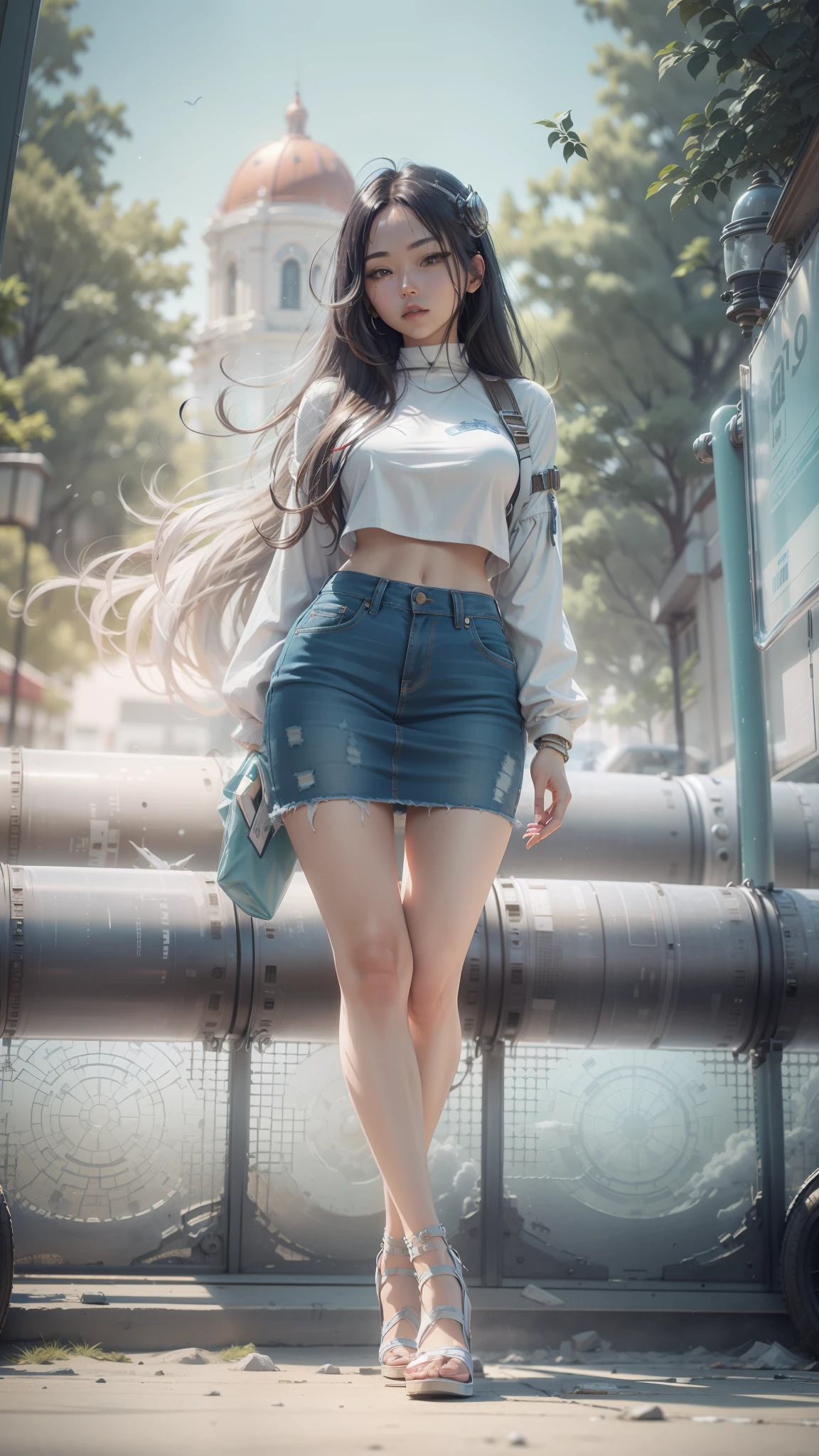 （（best qualtiy））， （（tmasterpiece））， （A detailed：1.4），（（full bodyesbian）），Enhanced dynamic perspective，beautiful sexy girl，夏天，Denim skirt，Come to me，Future sci-fi city street，Street photography，Bright colors，dream magical，optic，high qulity，super-fine，Detailed pubic hair，Accurate，Cinematic lighting，