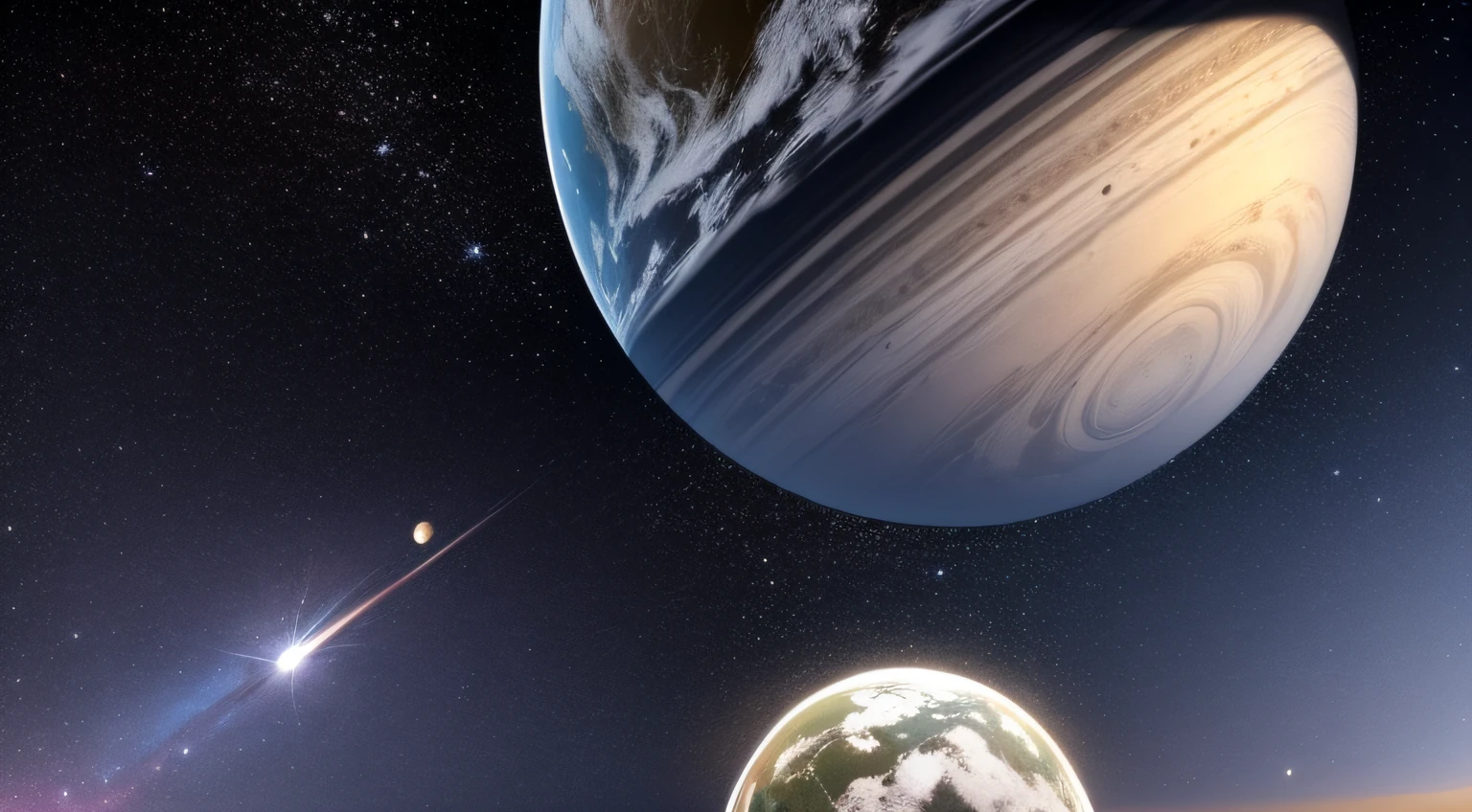 (melhor qualidade) Outer space with planets and black and white satellites showing planet Earth