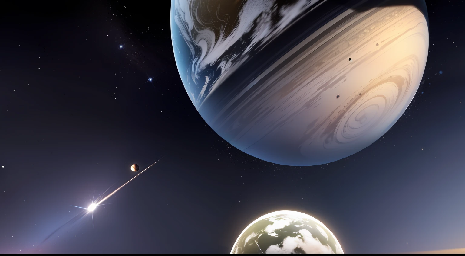 (melhor qualidade) Outer space with planets and black and white satellites showing planet Earth