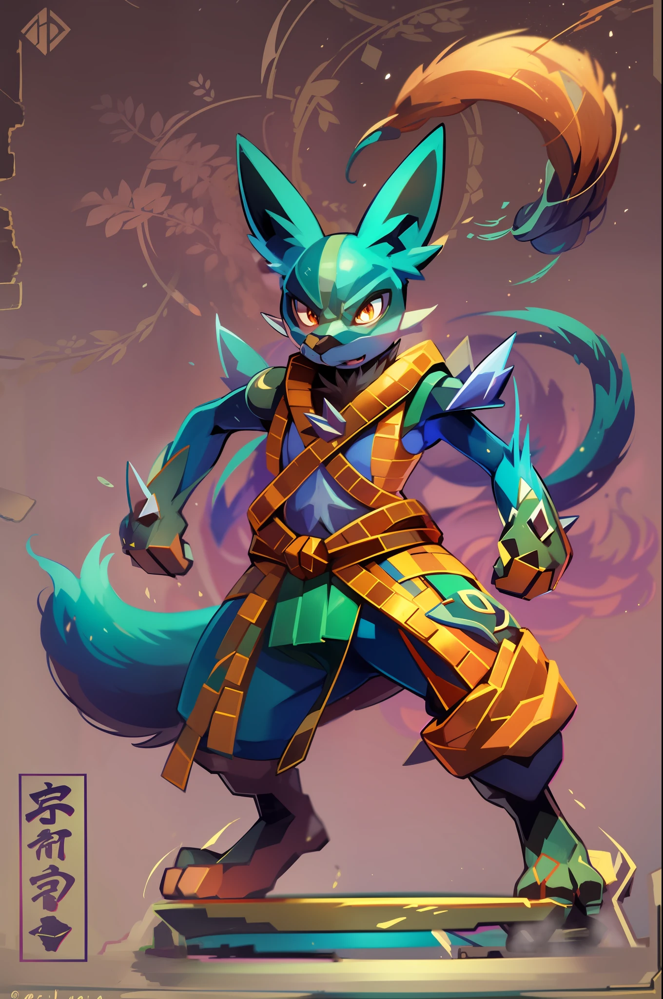 Nesta obra de arte deslumbrante, Lucario takes on an oriental version, inspirada na rica cultura da antiga China. The majestic figure of the Pokémon, com um toque de elementos chineses, It is the essence of the harmony between strength and wisdom.
Lucario is portrayed in a confidence pose, mantendo uma aura tranquila e determinada, reflecting his connection to martial arts and the mastery of psychic powers. Suas cores suaves se destacam elegantemente, adding a subtle touch of mysticism to the composition.
In your hand, Lucario segura uma esfera ardente de fogo, representing your ability as a Fighter and Fire type Pokémon. The flames dance around its claws, revealing his mastery over the element and the power he can summon.
Ao fundo, an ancient land in China is deftly portrayed. Montanhas majestosas se erguem no horizonte, com seus picos envoltos em nuvens. The traditional setting conveys a sense of serenity and respect for the region's rich history.
The design is perfect for t-shirts, for it captures the essence of Lucario in an Eastern interpretation, com elementos que refletem a cultura e a sabedoria da China antiga. It is an artistic representation that celebrates the union of strength and understanding, intrinsic characteristics of the charismatic Lucario.