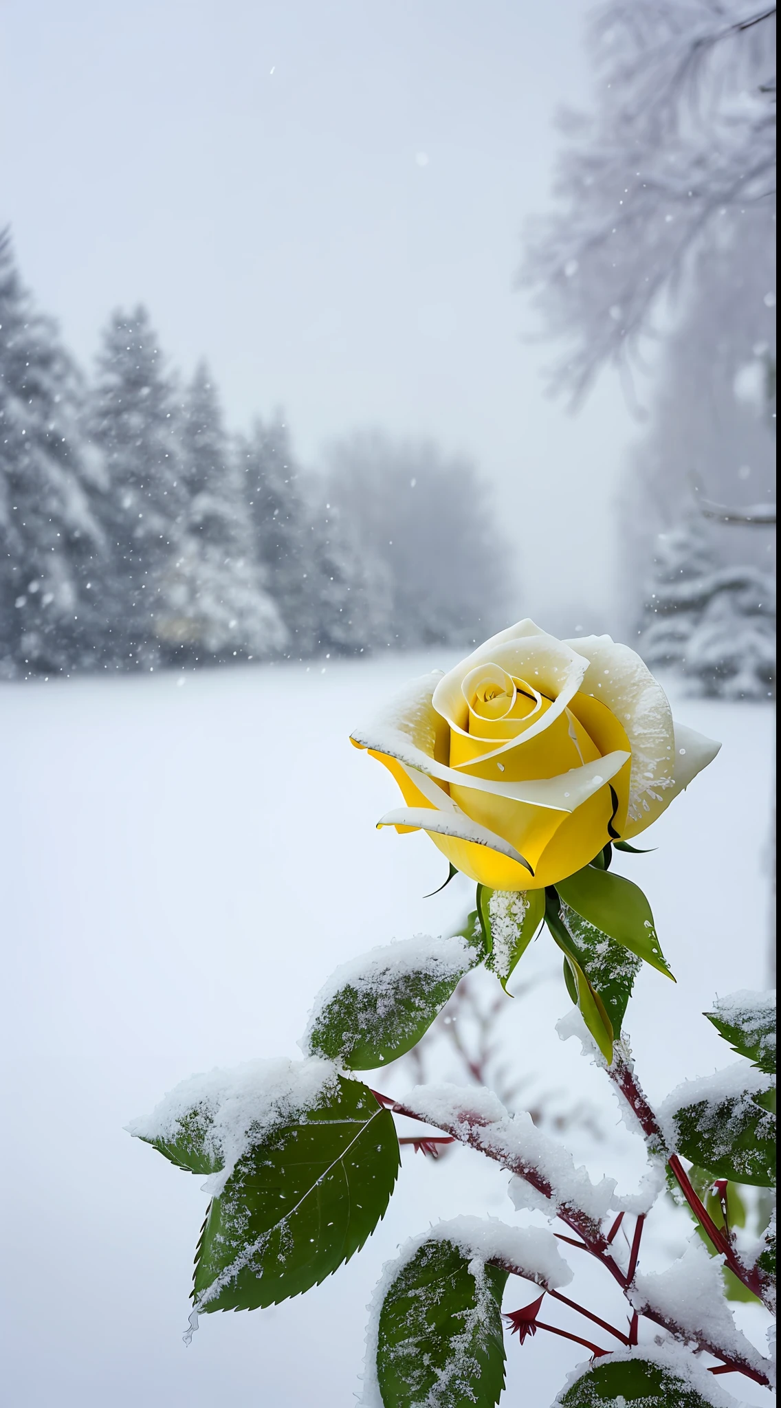 Yellow rose in the snow, Covered with snow, with frozen flowers around her, pale as the first snow of winter, Winter in the snow, Gentle snow, Still life with snow, Yellow rose, Cold but beautiful, Natural snowmelt in spring and winter, snow snow, during snowfall, Beautiful composition, in snow, In winter, cold snowy, In the snow