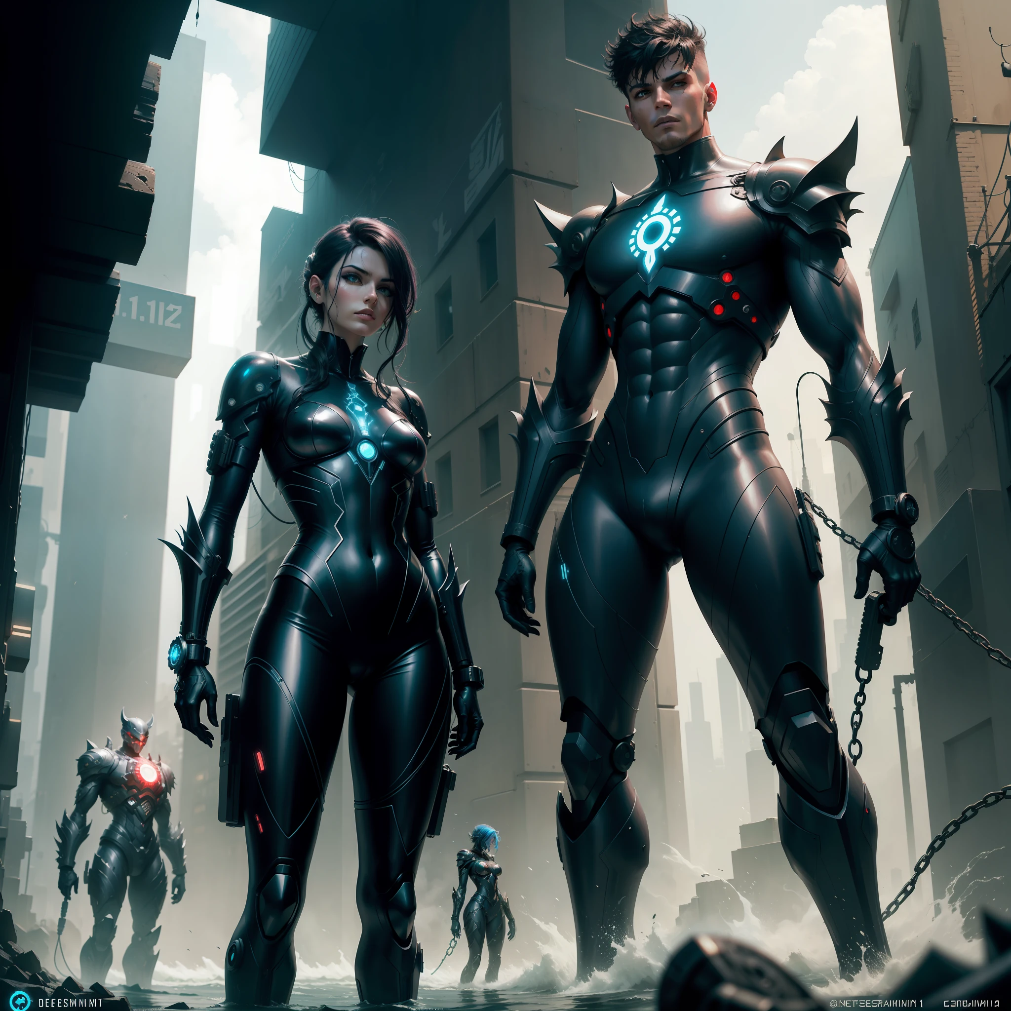 SeaArt Prompt: fantasia sombria, Cyberpunk, DC Mechanics, motosserra, chain saw man, vermelho:1.1, cybernetic guardian, robotic presence, 1 pessoa, Hero characteristics