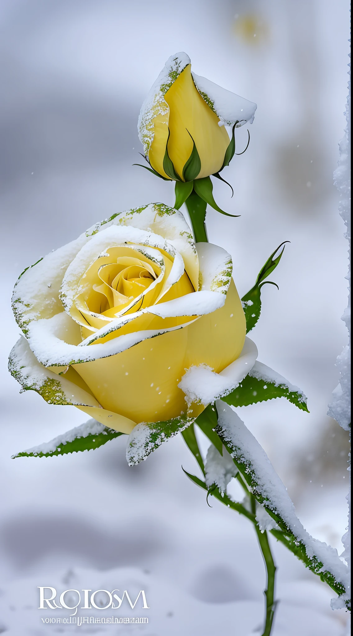 Yellow rose in the snow, Covered with snow, with frozen flowers around her, pale as the first snow of winter, Winter in the snow, Gentle snow, Still life with snow, Yellow rose, Cold but beautiful, Natural snowmelt in spring and winter, snow snow, during snowfall, Beautiful composition, in snow, In winter, cold snowy, In the snow