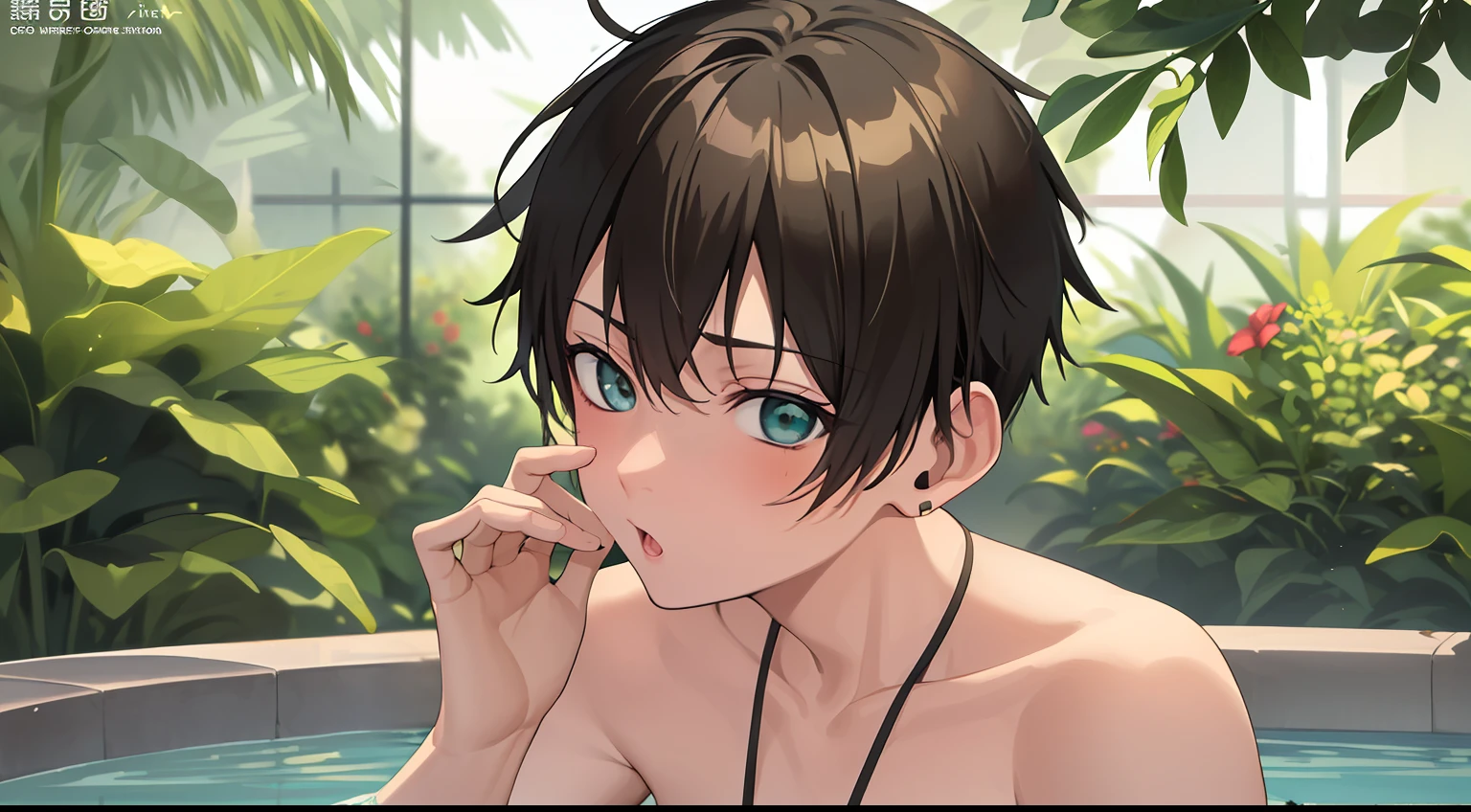 masterpiece, top-quality, hightquality, 2 agers,, Male Focus, Look at viewers, The upper part of the body, barechested、Male genitals、Boys Love、During bathing