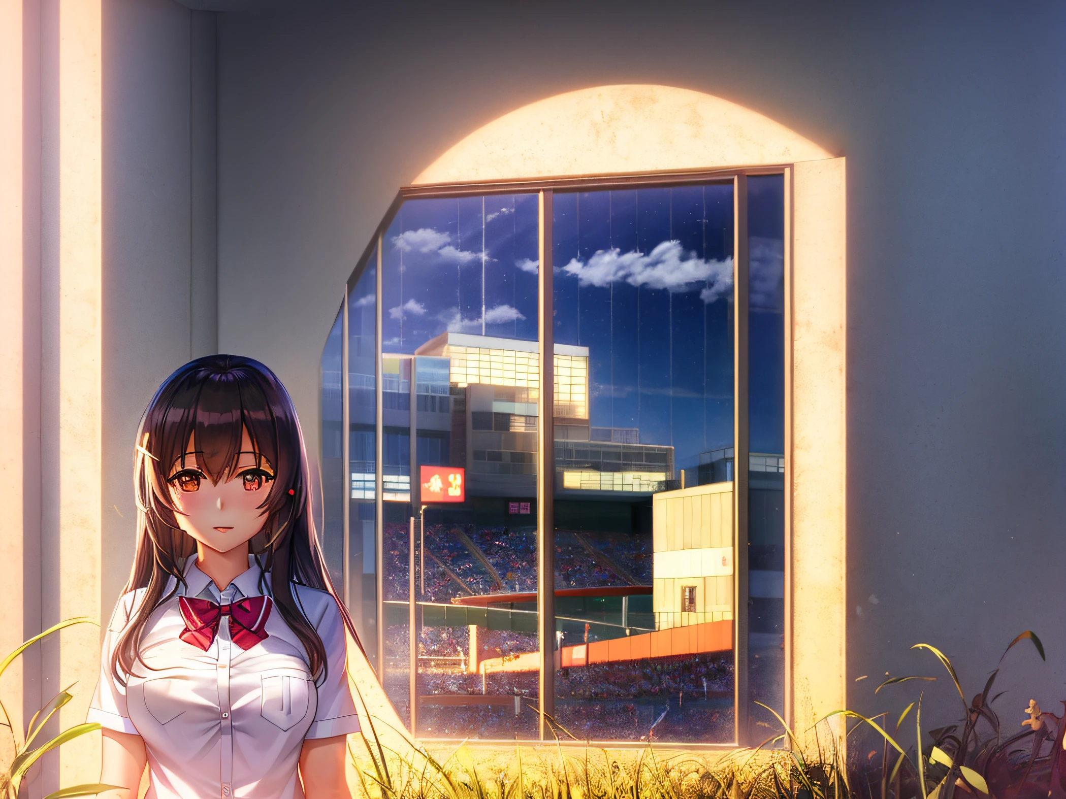 Anime girl in uniform standing in the field, beautiful anime high school girl, Kantai Collection Style, visual novel cg, marin kitagawa fanart, Smooth Anime CG Art, nagatoro, visual novel key visual, anime moe art style, Realistic Schoolgirl, girls frontline cg, Ecchi anime style, ; visual novel, from girls frontline