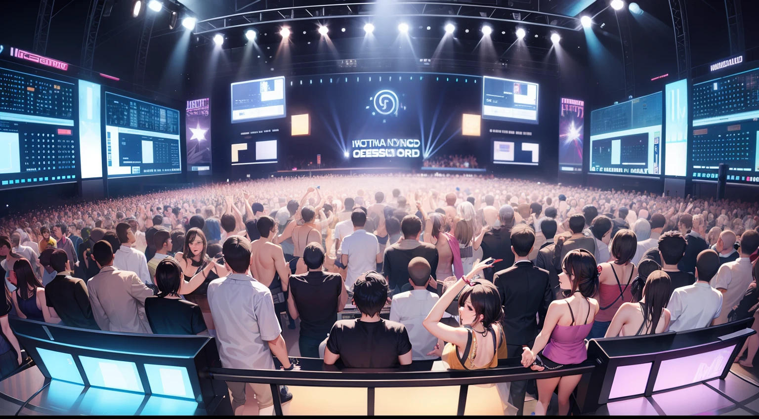 Electronic music party full of people dancing