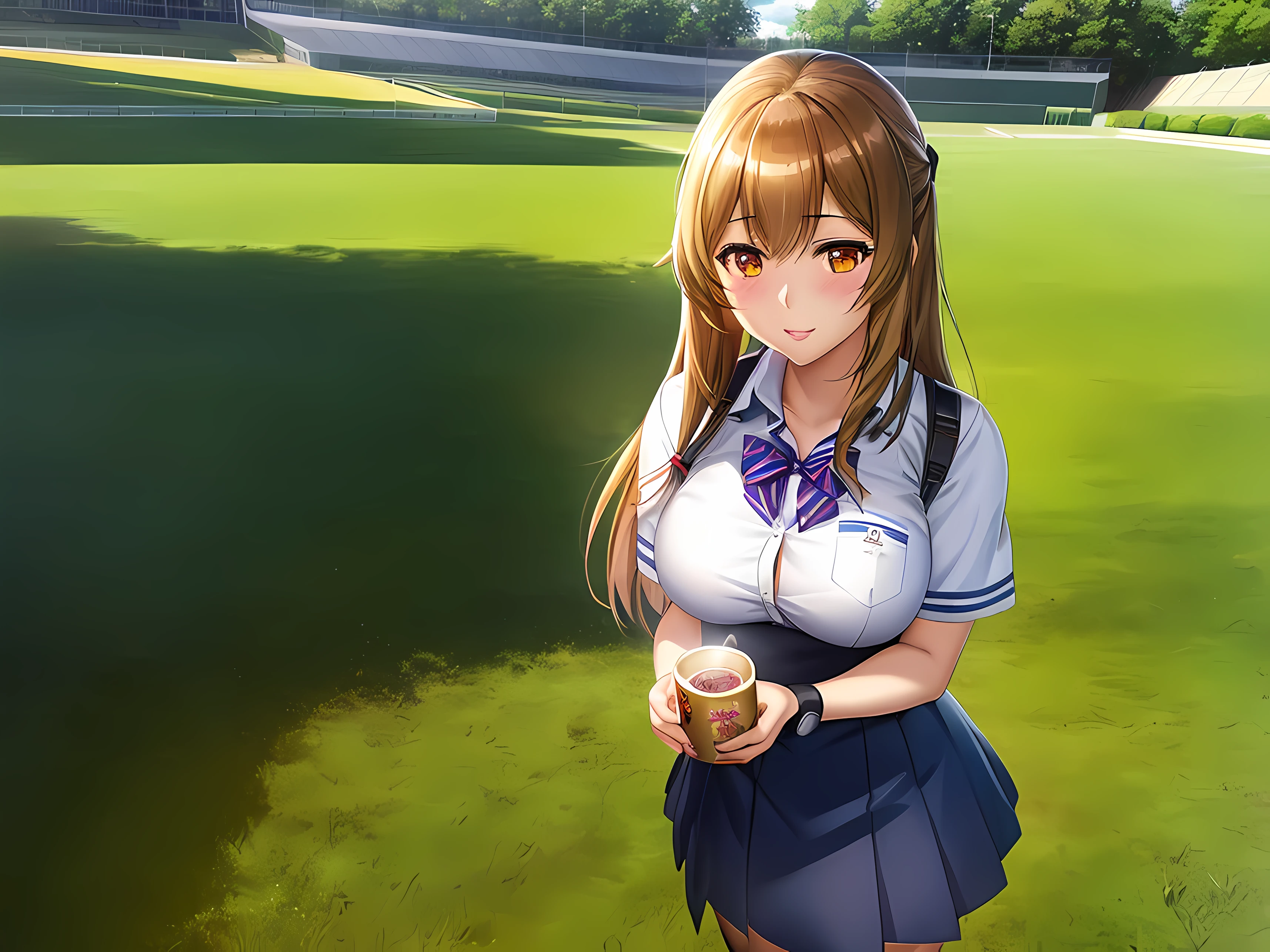 Anime girl in uniform standing in the field, beautiful anime high school girl, Kantai Collection Style, visual novel cg, marin kitagawa fanart, Smooth Anime CG Art, nagatoro, visual novel key visual, anime moe art style, Realistic Schoolgirl, girls frontline cg, Ecchi anime style, ; visual novel, from girls frontline