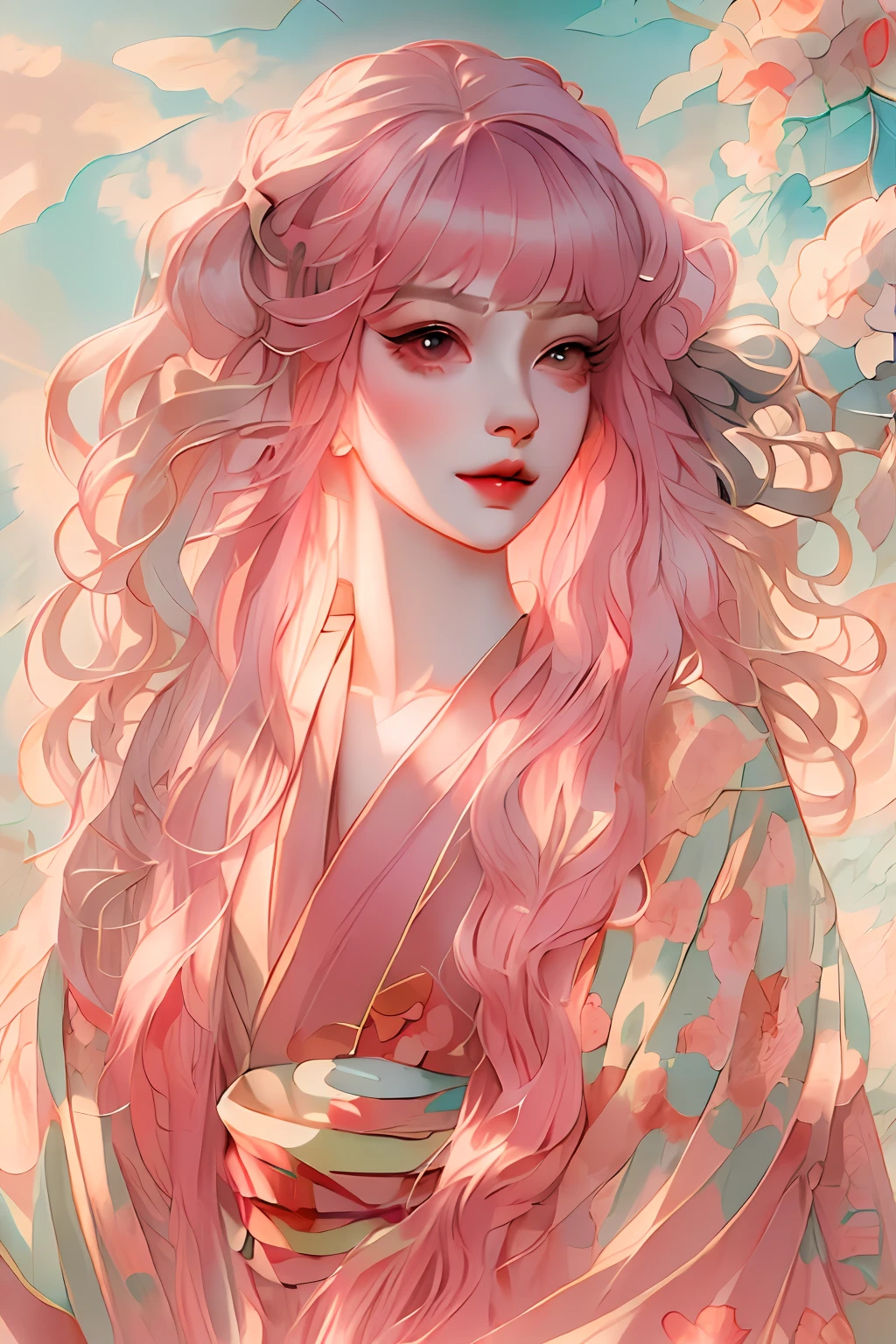 anime girl with pink hair and a kimono, artwork in the style of guweiz, anime styled digital art, beautiful anime style, beautiful anime portrait, digital art on pixiv, anime digital art, kawaii realistic portrait, beautiful anime girl, anime style 4 k, anime art wallpaper 4k, anime art wallpaper 4 k, beautiful anime art style, digital anime art