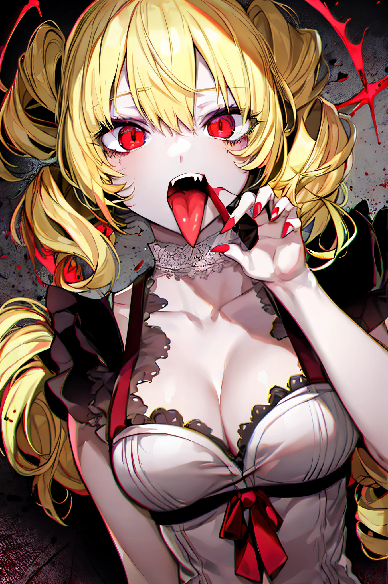 Red eyes, Tongue out, finger nails, Colored skin, zombie pose, JiangshiT, CatherineVG, 1girll