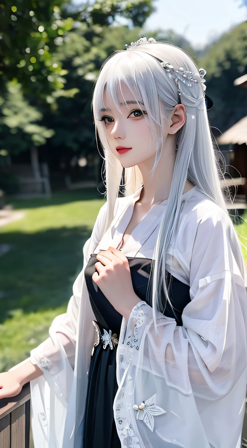 White-haired antique anime beauty