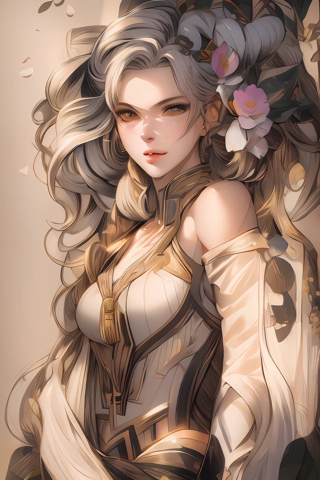 there is a drawing of a woman with long hair and flowers in her hair, artgerm. high detail, drawn in the style of artgerm, artgerm portrait, artgerm detailed, artgerm lau, extremely detailed artgerm, artgerm comic, artgerm style, artgerm art, artgerm. anime illustration