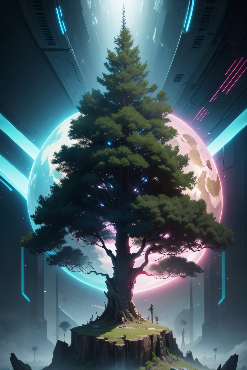 world tree,cyber punk perssonage,Extinction