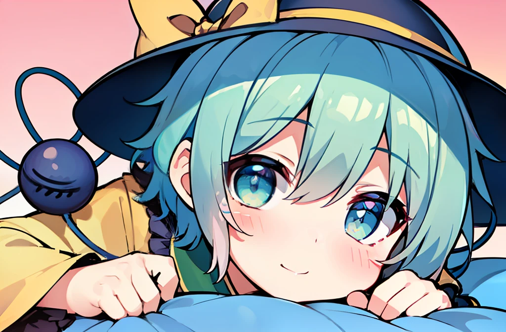 1 girl,(komeiji koishi),gradient_Background,Close,Lying in bed,short-hair