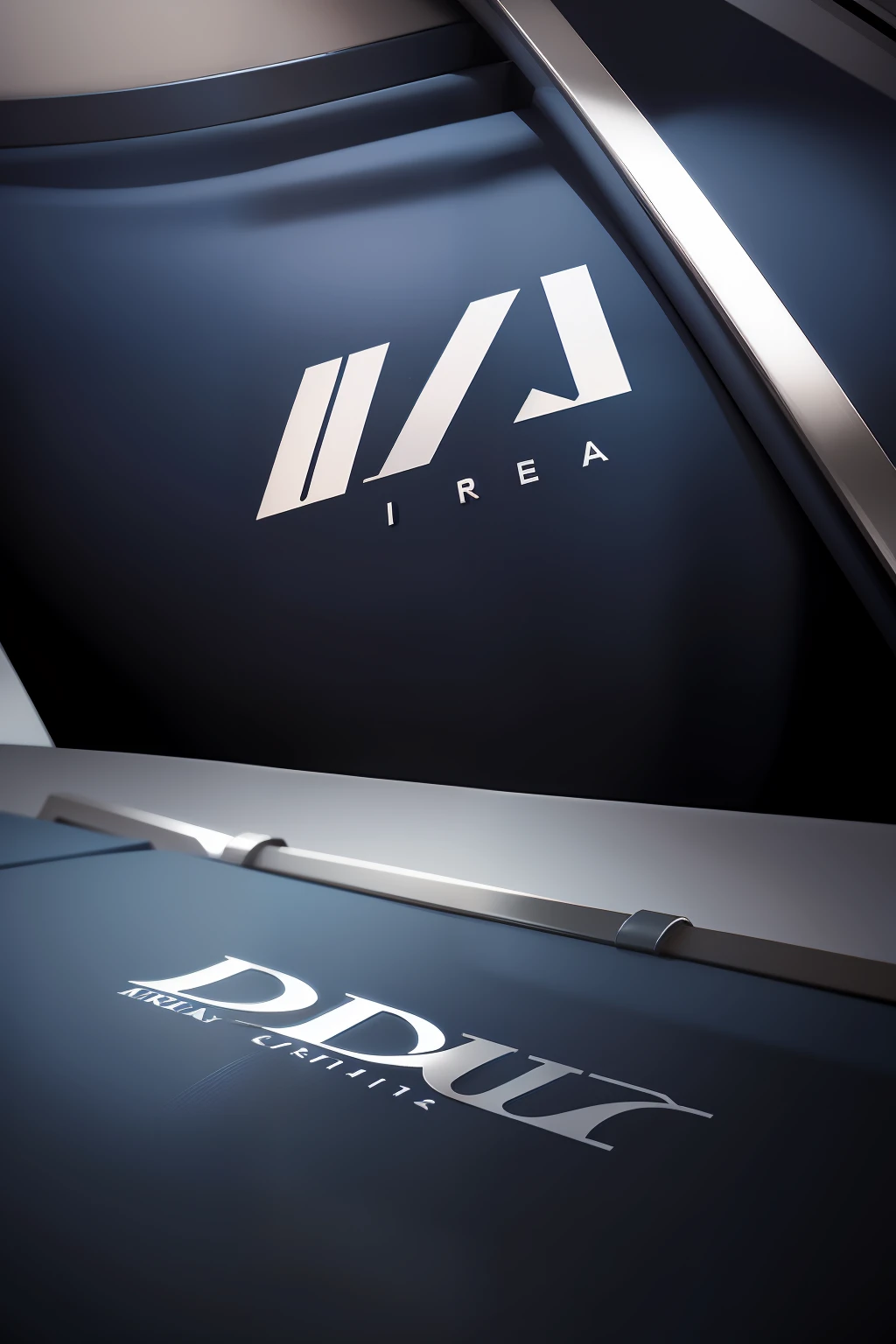Crie uma logo empresarial, seria, minimalist with the name D M, in dark blue and metallic gray