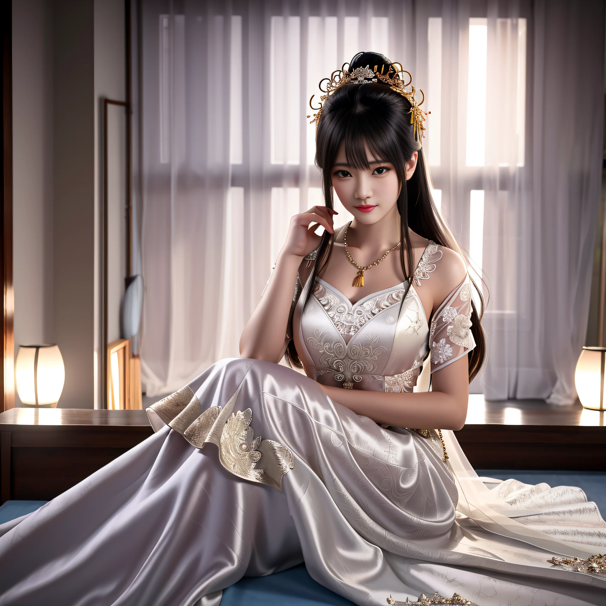 best quality, masterpiece, highres, 1girl,china wedding dress,hair ornament,necklace, jewelry,Beautiful face,upon_body, tyndall effect,photorealistic, dark studio, rim lighting, two tone lighting,(high detailed skin:1.2), 8k uhd, dslr, soft lighting, high quality, volumetric lighting, candid, Photograph, high resolution, 4k, 8k, Bokeh