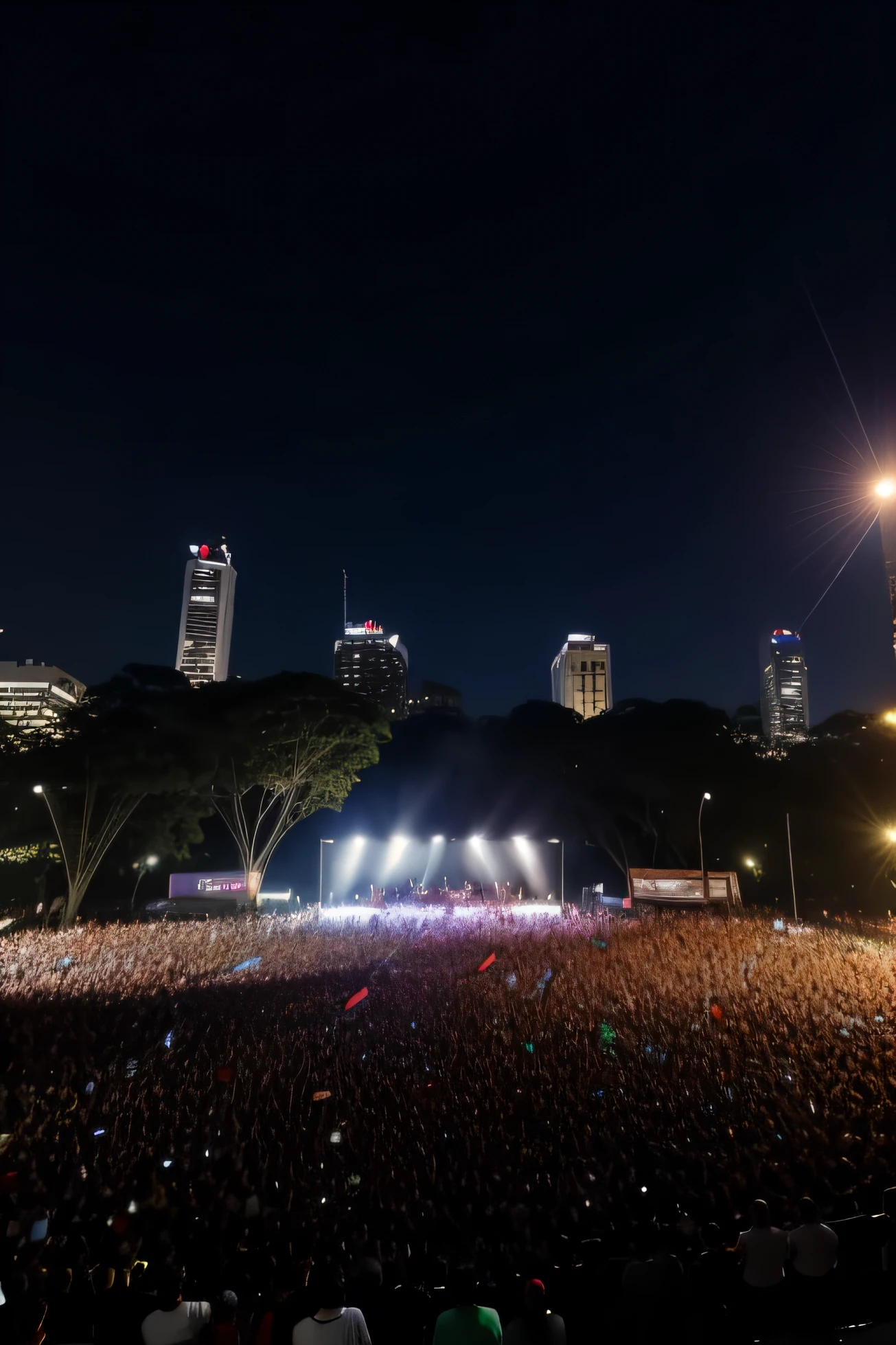 Ultra realistic scenario of a festival with huge crowd in the city of São Paulo. Night scenery.