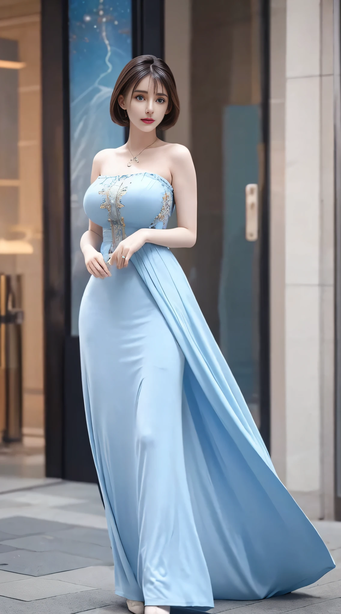 top Quority,Lots of detail,There is a woman in a random light dress posing for a photo,lunar themed attire,astral witch clothes,Fantasy costumes,Live girl cosplay,Beautiful celestial mage,inspired by Leng Mei,Bandeau dress,Popular on CGstation,celestial goddess,render of april,light blues,Fantastic medium portrait top light,light blue colored skin,amouranth,Fantasy dresses,Full body close-up