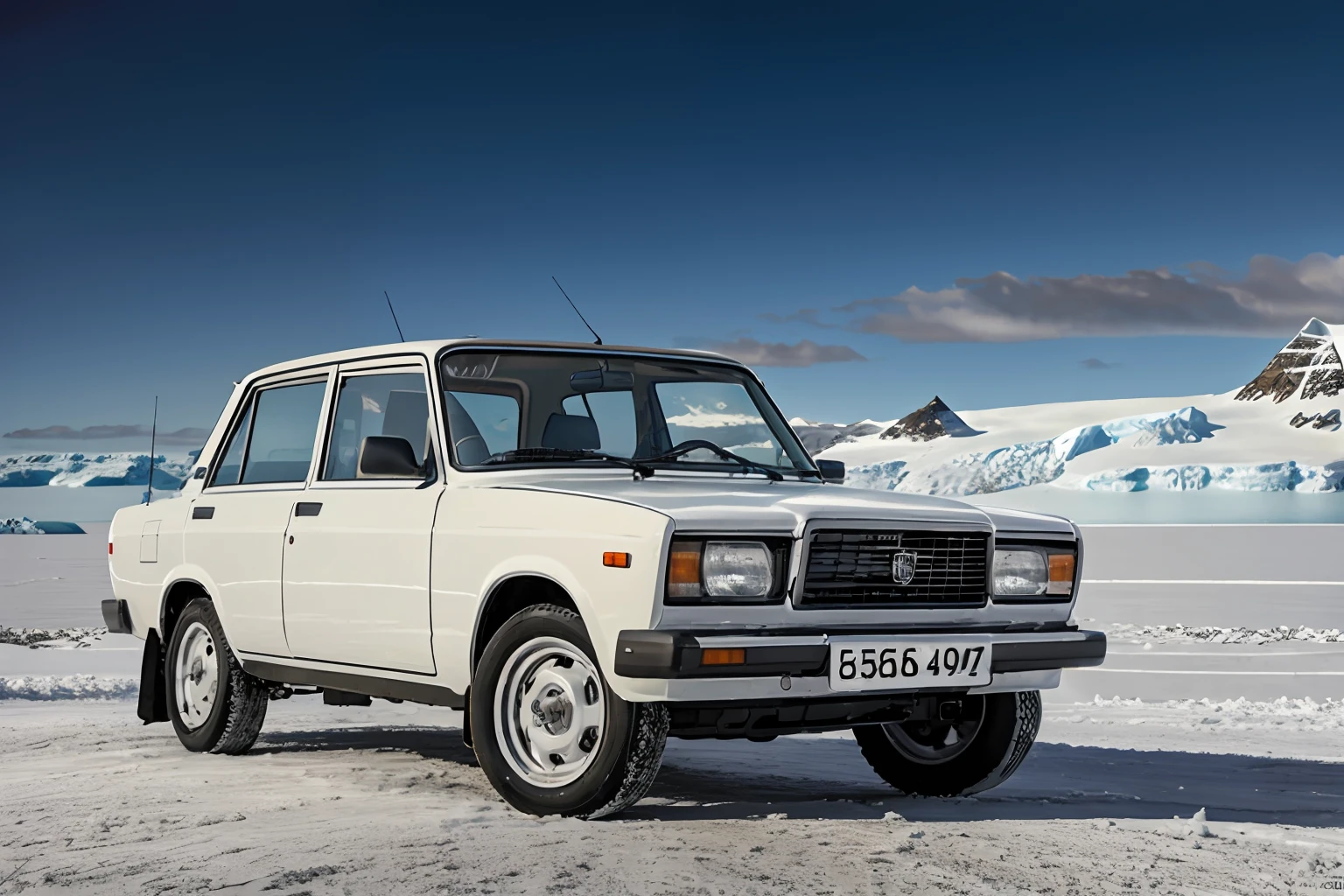 ((realistic photo a car)), hd, realistic, masterpiece, VAZ2107,Snow, antartica background