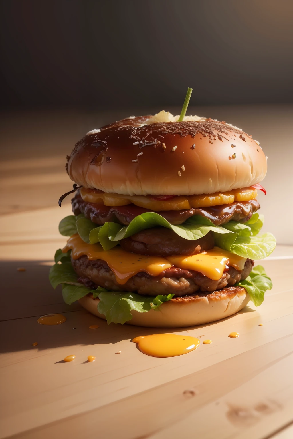 best quality, ultra high res, (photorealistic:1.4), ultra-detailed,incredibly detailed, foil package, big mac, fried meat, wet lettuce, melting cheese,