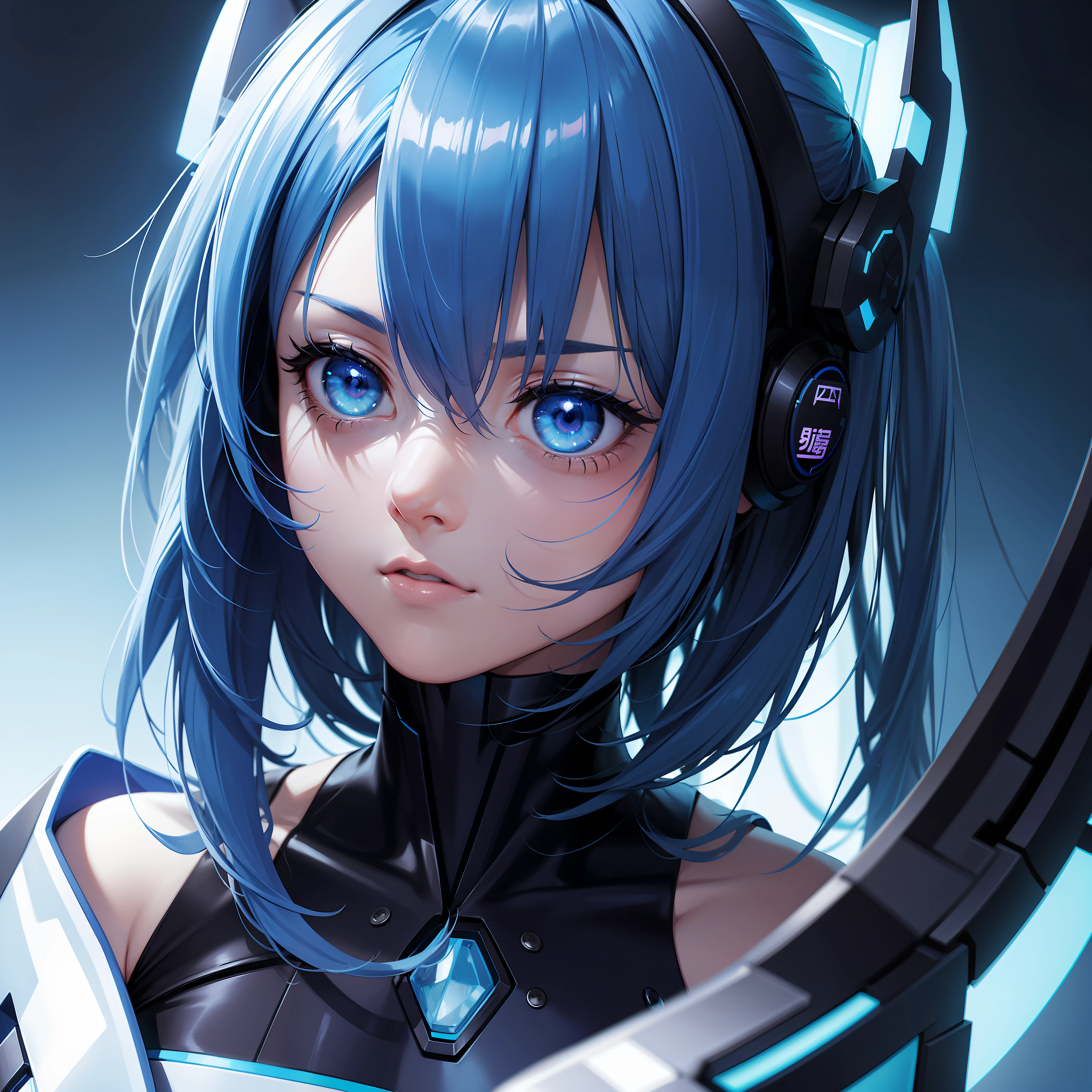 Profile picture half body portrait blue cyberpunk closeup dress up Sci-Fi, cute Anime Japan 2d, Sharp focus 16k resolution Very sharp, Hyper detailed, 8k, Hyper realistic detail