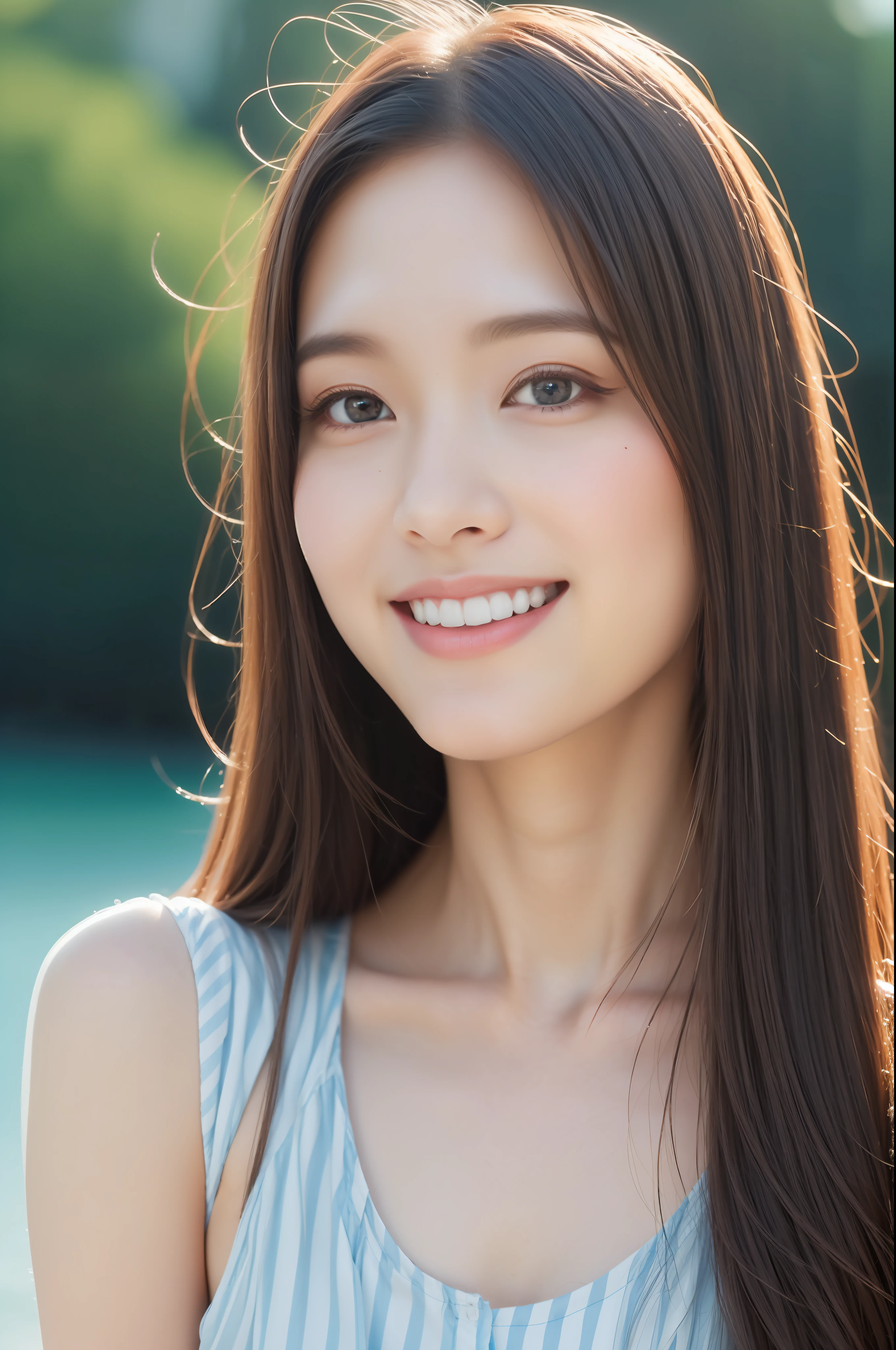 Beautiful and cute female pose, the cutest 20-year-old beauty, charming smile, ((background is a seaside resort)), ((very long hair)), ((resort fashion with a high degree of exposure) ), Gradient Eyes, Mesmerizing Makeup, Show Lighting, , Single Point of View, Canon, nffsw, Retina, Mastepiece, Accurate, Anatomically Correct, Textured Skin, Super Detail, High Detail, High Quality, Award Winning Yes, Highest Quality, High Definition, 1080p, Hard Disk, 4K, 8K, 16K