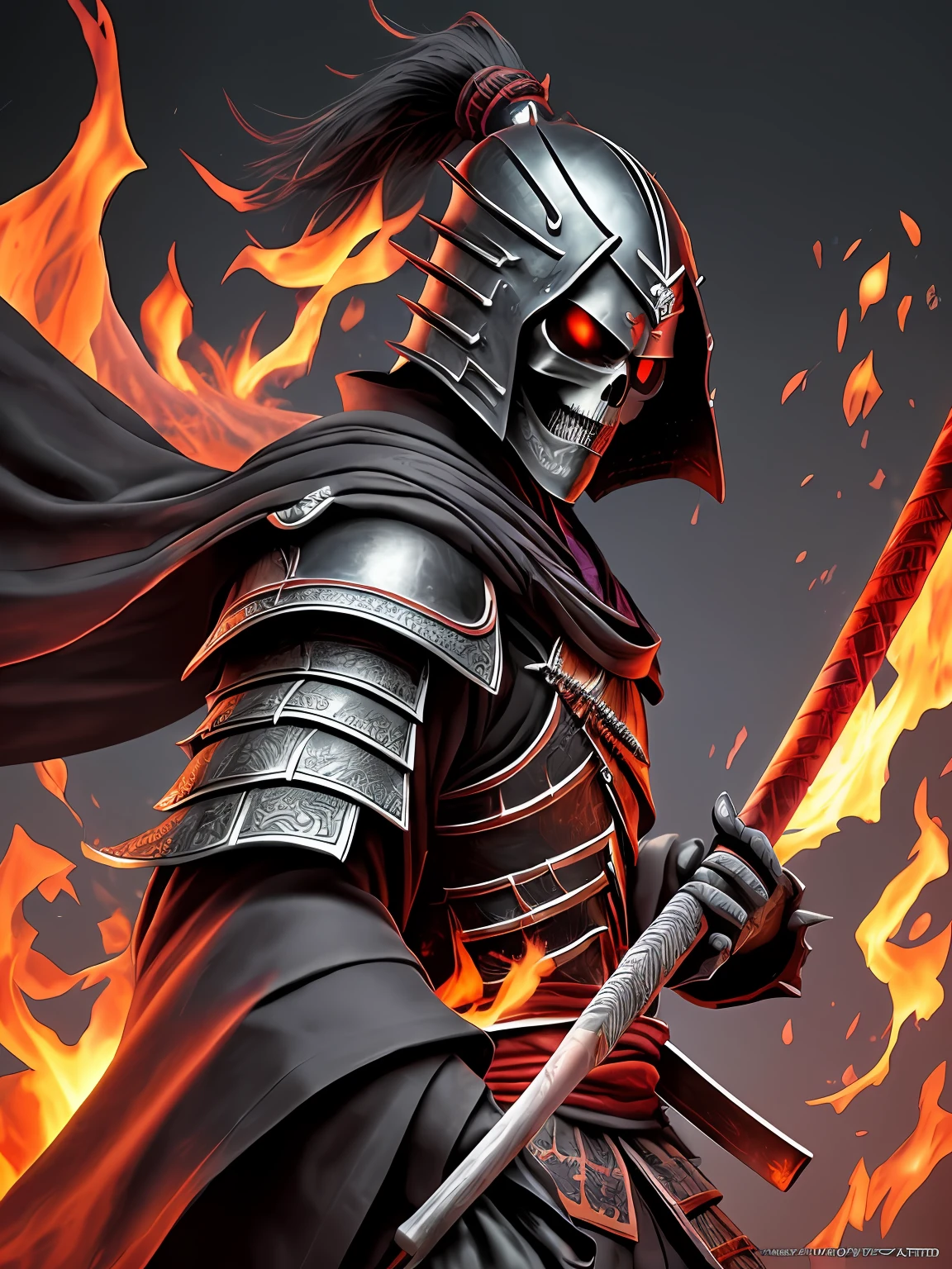 dark style, fire skeleton samurai, rpg, masterpiece --auto --s2