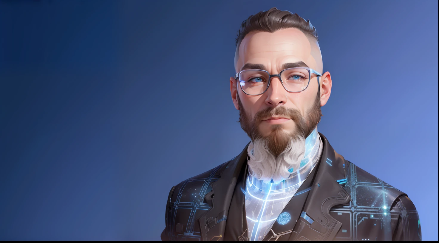 NodesTech,
data-space , holographic ,
,scholar , scroll, 1boy,beard, blue skin,