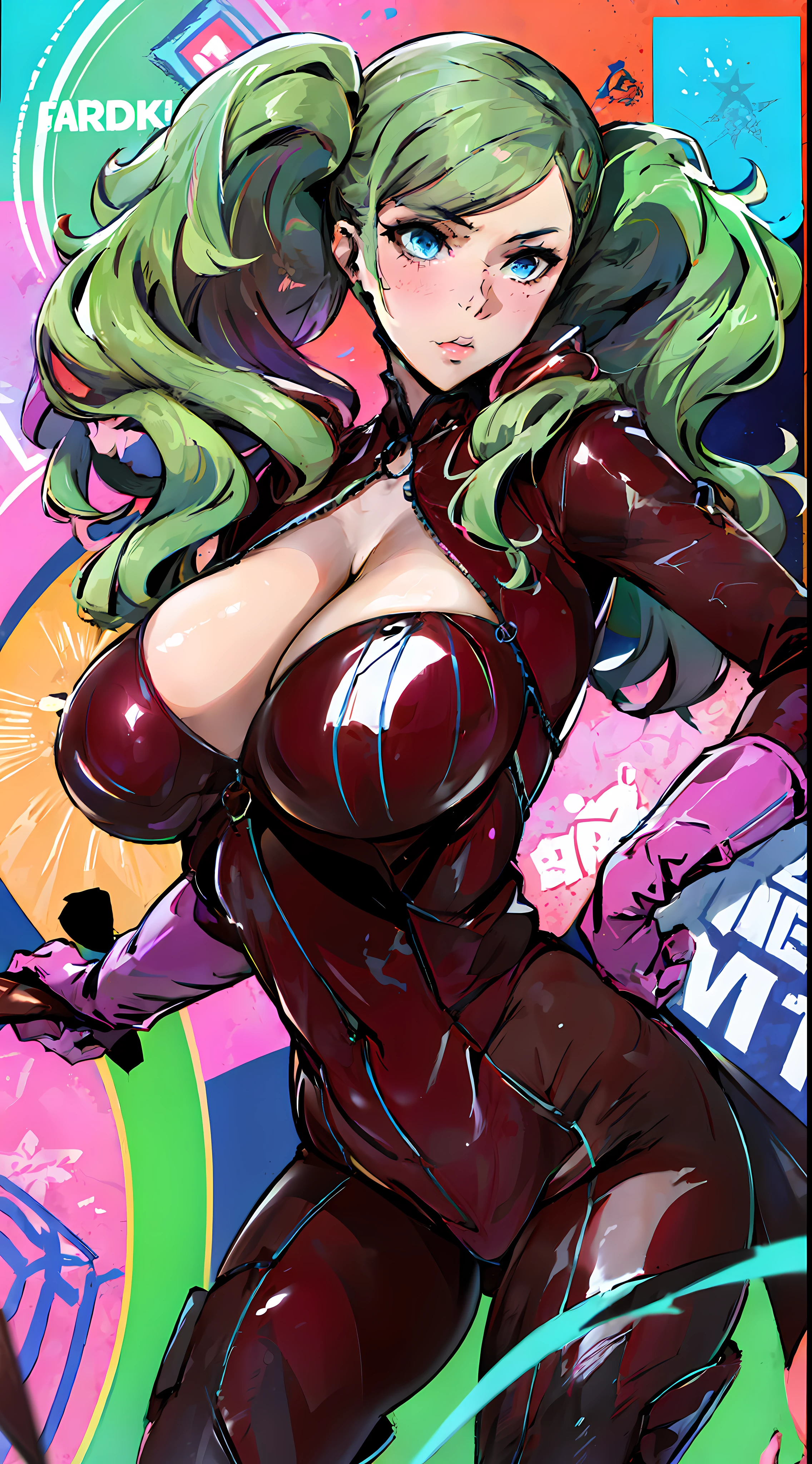 1girl, solo, huge breasts, thick thighs, ann takamaki, pasties