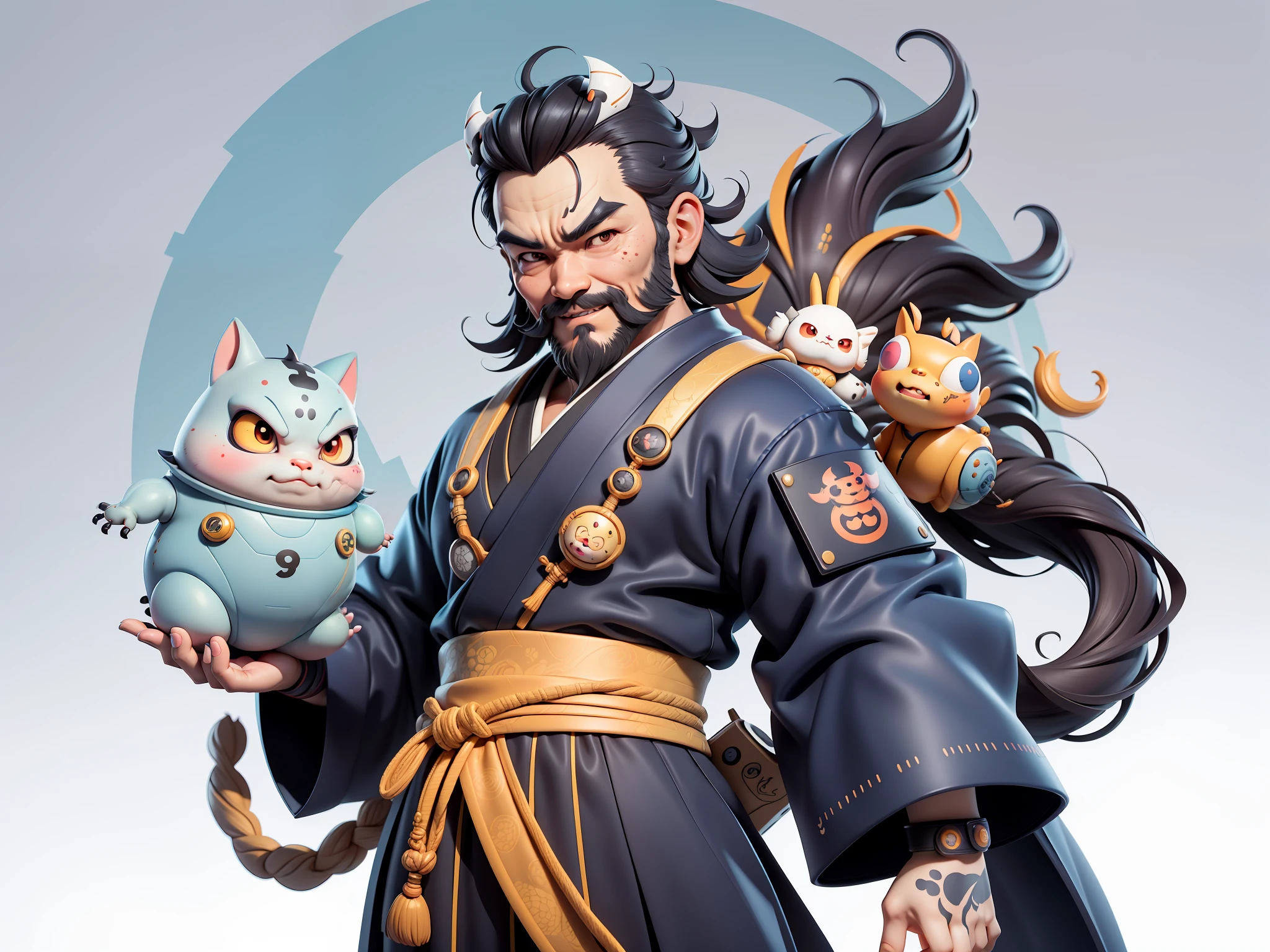 (Daisaku),(Need),(Super meticulous),(full bodyesbian:1.2),Japanese ukiyo-e girl，japanese geisha，Beautiful，Oriental dragon，Aeolian Thor，Raised sexy，爆乳，Oriental face，TV Anchor，Bust portrait illustration，Alone，In black suit，a blue tie，The face is slightly chubby，The face was clean，without a beard，Black super short hair，Black eyes，Smile confidently，3C computer sub-products，iPad， iphone，Digital painting，3D character design by Mark Clairen and Pixar and Hayao Miyazaki and Akira Toriyama，The illustration is a high-definition illustration in 4K resolution，With very detailed facial features and cartoon-style visuals。