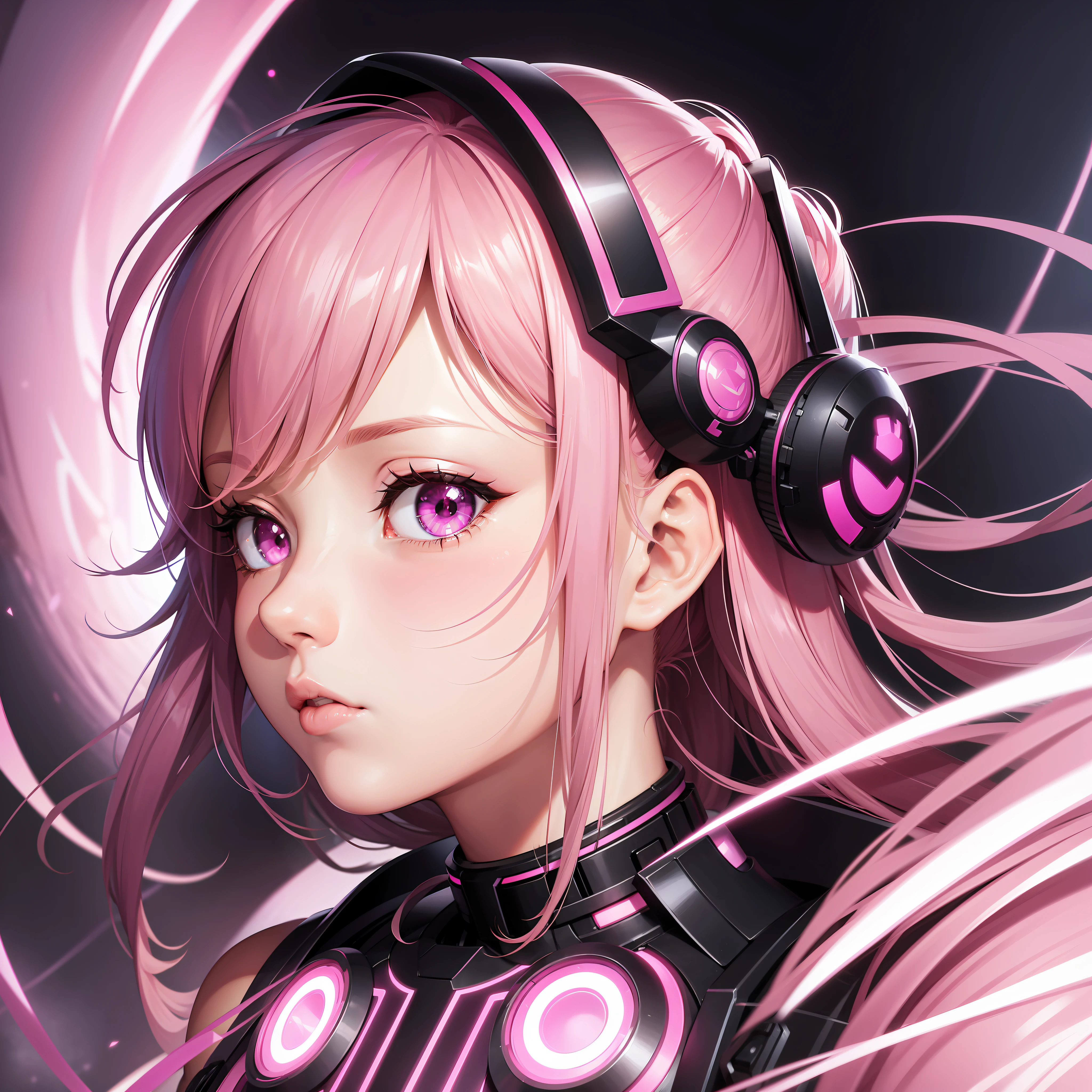 Profile picture half body portrait pink cyberpunk closeup dress up Sci-Fi, cute Anime Japan 2d, Sharp focus 16k resolution Very sharp, Hyper detailed, 8k, Hyper realistic detail