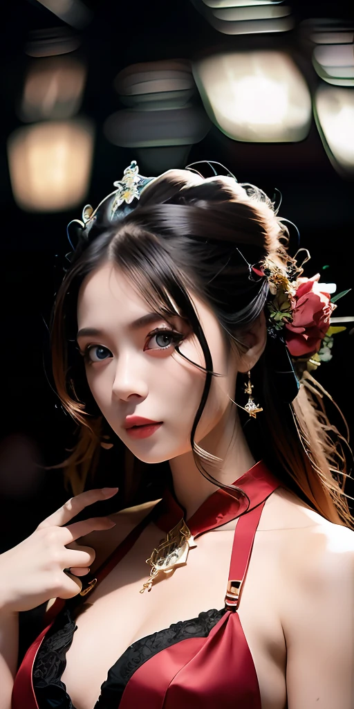 Woman standing in front of camera, full bodyesbian、Hands to mouth、full_Body, breastsout, hanfu, Brown eyes, Stars, Wind, Pose for Art Photo, cluster、elegant portrait, a blond、the wind、Photo Portrait 4K, 50mm portrait, cleavage of the breast, a photography of a beautiful woman, elegant profile pose, 60mm portrait, photo portrait, portrait of a beautiful model, profile pose, fine art portrait photography, Sensual Woman, elegant profile pose,