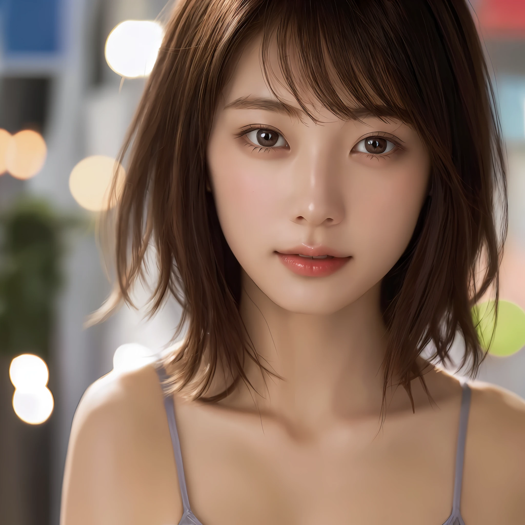 Best Quality, 1 Girl, Cleavage, Beautiful Detailed Eyes, Beautiful Detailed Face, Short Cut, (Clavicle: 0.522), (Lips: 0.607), (Bare Shoulders: 0.676), Solo, (View Viewer: 0.671), No Panties,