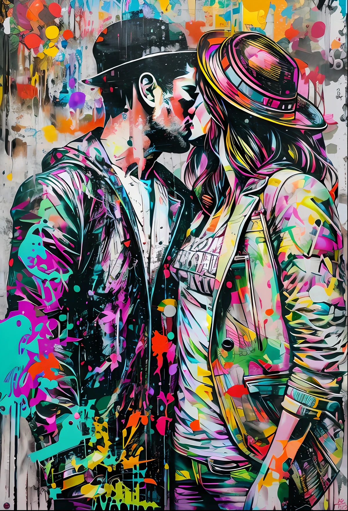 graffiti of a man kissing a woman , splashed with graffiti art, art graffiti, inspired by Sandra Chevrier, graffiti street art, Urban art style, stunning artwork, Art urbain, graffiti inspired, beautiful artwork, Style d’art graffiti, inspired by Derek Gores, par Derek Gores, Art grafitti, Art 4K