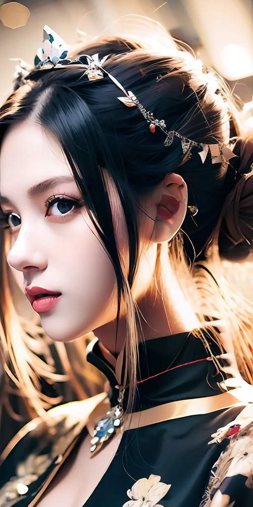 8k, RAW Photography, portlate、Woman standing in front of camera, full body Esbian、Hands in the mouth、full_Body、鎖骨, Hanfu, Brown eyes, Stars, Wind, Posing for Art Photos, cluster、elegant portrait, a blond、the wind、Photo Portrait 4K, 50mm portrait, cleavage of the breast, a photography of a beautiful woman, elegant profile pose, 60mm portrait, photo portrait, portrait of a beautiful model, profile pose, fine art portrait photography, Sensual Woman, elegant profile pose,