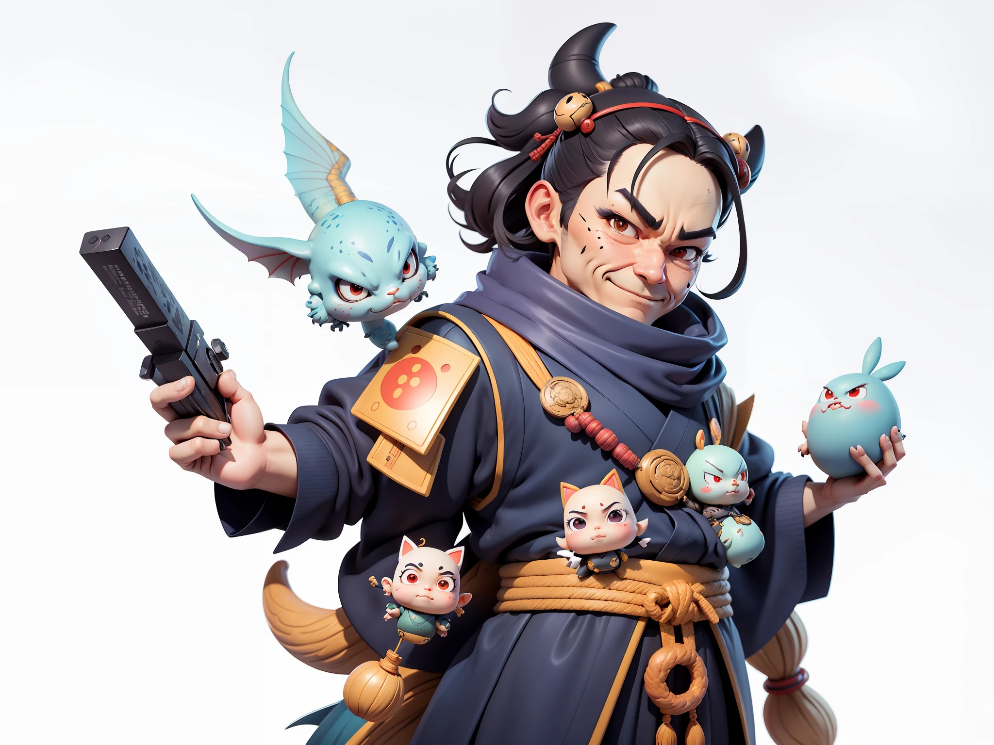 (Daisaku),(Need),(Super meticulous),(full bodyesbian:1.2),Japanese ukiyo-e girl，japanese geisha，Beautiful，Oriental dragon，Aeolian Thor，Raised sexy，爆乳，Oriental face，TV Anchor，Bust portrait illustration，Alone，In black suit，a blue tie，The face is slightly chubby，The face was clean，without a beard，Black super short hair，Black eyes，Smile confidently，3C computer sub-products，iPad， iphone，Digital painting，3D character design by Mark Clairen and Pixar and Hayao Miyazaki and Akira Toriyama，The illustration is a high-definition illustration in 4K resolution，With very detailed facial features and cartoon-style visuals。