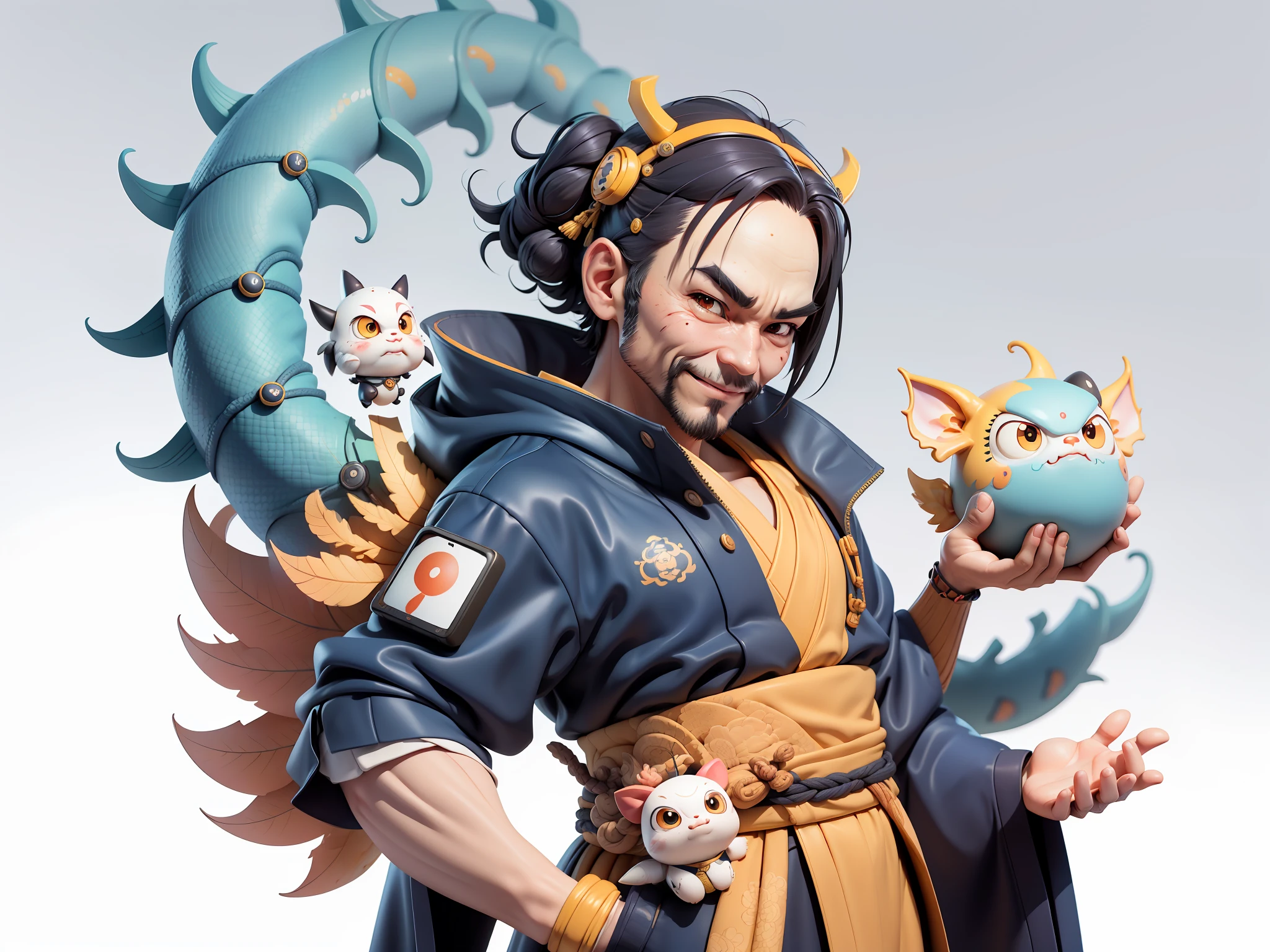 (Daisaku),(Need),(Super meticulous),(full bodyesbian:1.2),Japanese ukiyo-e girl,japanese geisha,Beautiful,Oriental dragon,Aeolian Thor,Raised sexy,爆乳,Oriental face,TV Anchor,Bust portrait illustration,Alone,In black suit,a blue tie,The face is slightly chubby,The face was clean,without a beard,Black super short hair,Black eyes,Smile confidently,3C computer sub-products,iPad, iphone,Digital painting,3D character design by Mark Clairen and Pixar and Hayao Miyazaki and Akira Toriyama,The illustration is a high-definition illustration in 4K resolution,With very detailed facial features and cartoon-style visuals。
