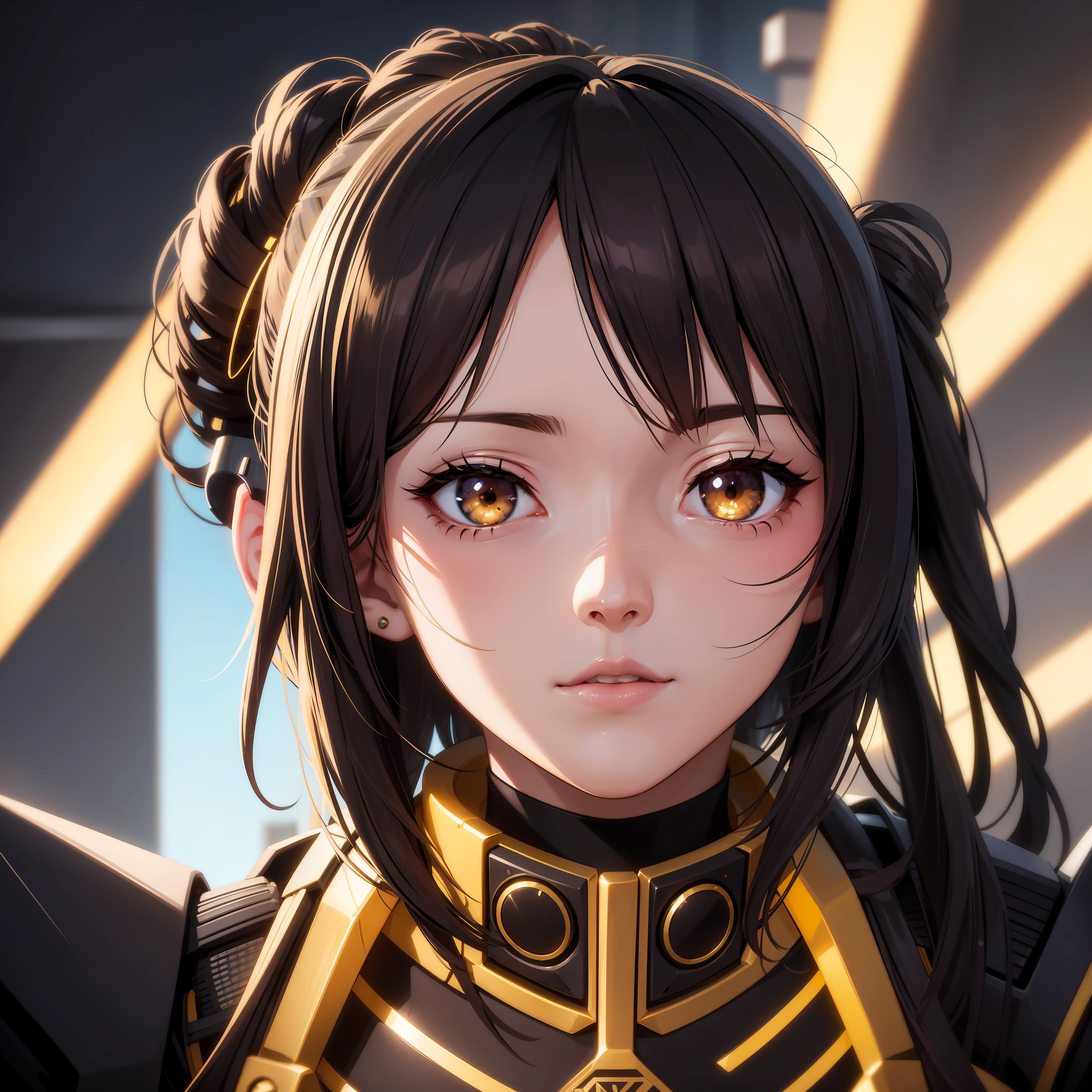 Profile picture portrait gold cyberpunk closeup dress up Sci-Fi, cute Anime Japan 2d, Sharp focus 16k resolution Very sharp, Hyper detailed, 8k, Hyper realistic detail