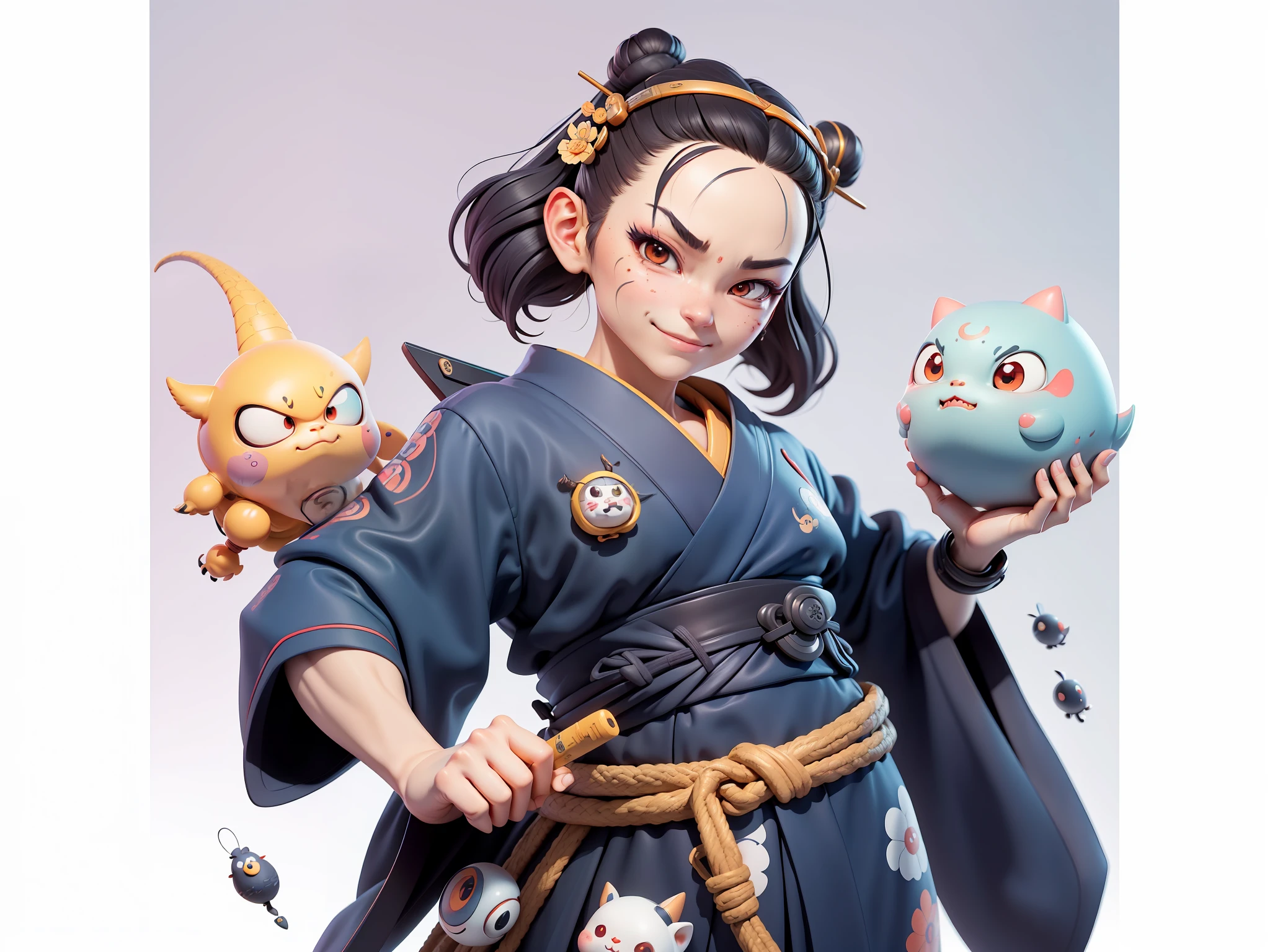 (Daisaku),(Need),(Super meticulous),(full bodyesbian:1.2),Japanese ukiyo-e girl,japanese geisha,Beautiful,Oriental dragon,Aeolian Thor,Raised sexy,爆乳,Oriental face,TV Anchor,Bust portrait illustration,Alone,In black suit,a blue tie,The face is slightly chubby,The face was clean,without a beard,Black super short hair,Black eyes,Smile confidently,3C computer sub-products,iPad, iphone,Digital painting,3D character design by Mark Clairen and Pixar and Hayao Miyazaki and Akira Toriyama,The illustration is a high-definition illustration in 4K resolution,With very detailed facial features and cartoon-style visuals。