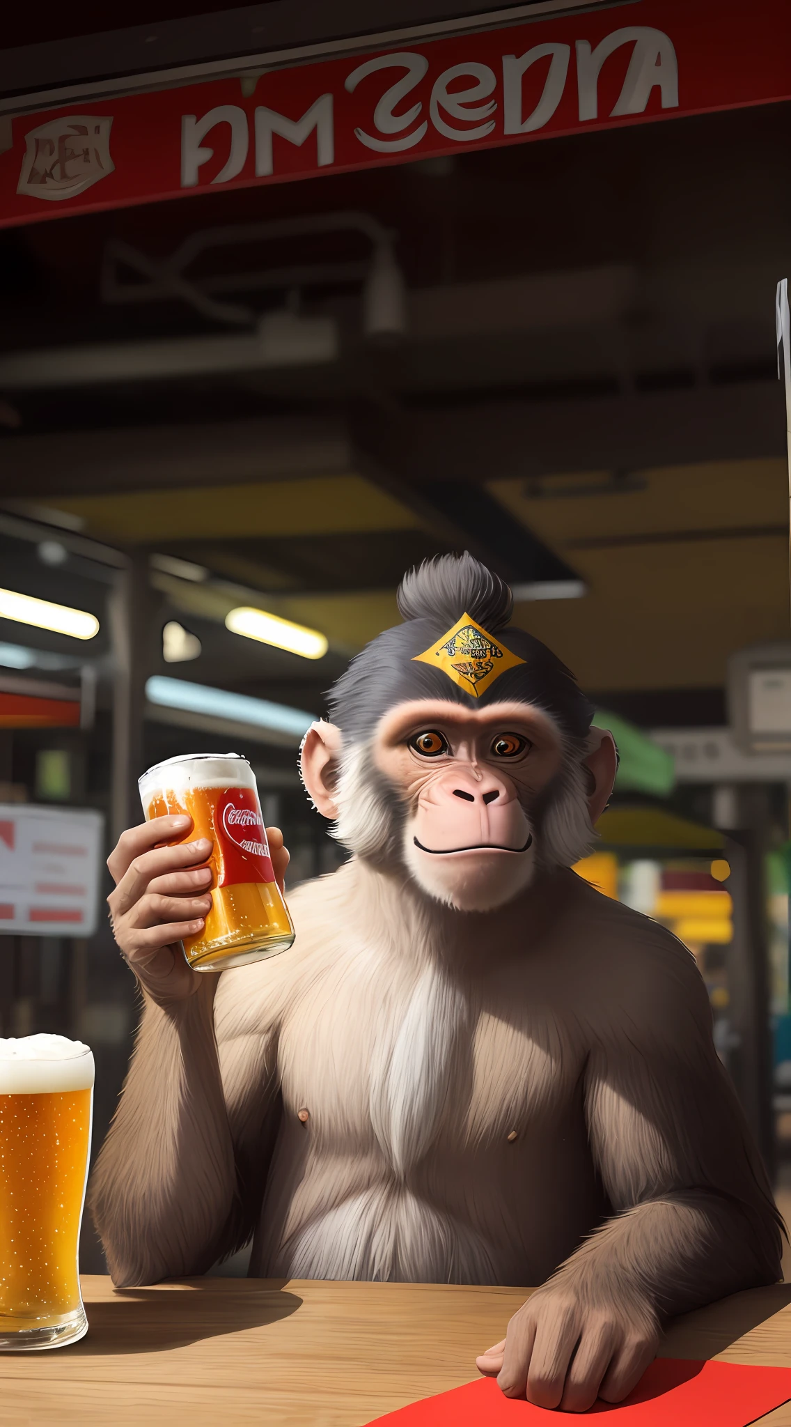 There's a monkey that's drinking a beer from a bottle, drinking a beer at train station, beber uma cerveja, beber cerveja, pegando seus tacos e bebida), segurando uma cerveja!!, fazer uma pausa para fumar, segurando uma lata de cerveja, macaco bebendo cerveja, beber uma garrafa de coca-cola, segurando cerveja, com uma bebida, com charuto