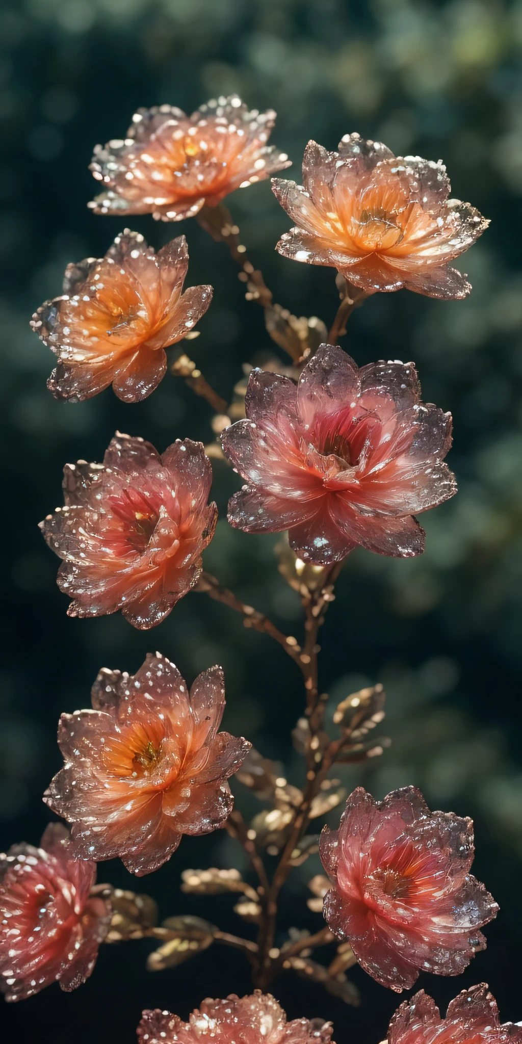 Crystal flowers，crystal blossom flower，delicated，depth of fields，glittery，fanciful，cleanness，16k，Brilliant and colorful，Colorful，There are no characters，Don't be characterized