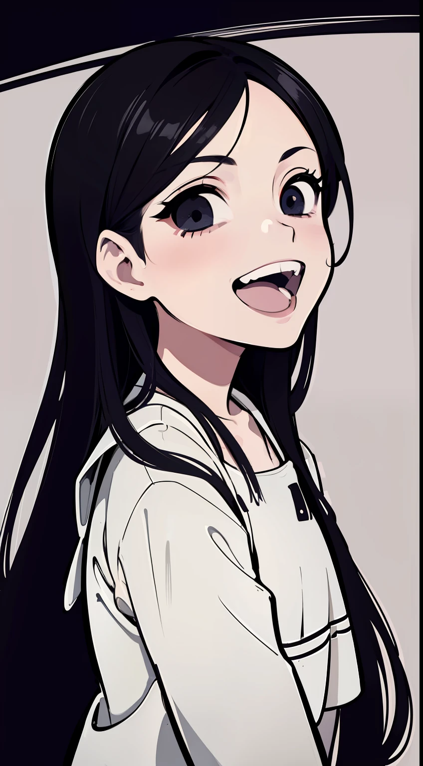Fundo Wihte, (Estilo Preto e Branco), menina com sorriso brilhante, sorriso penetrante, brilho nos olhos, Arte vintage reimaginada mostrando conceitos abstratos, Artistic image centered on the profile of a beautiful person in a minimal line art style with emotion,