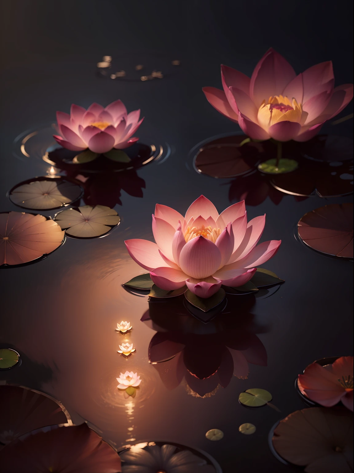 there is a lotus flower that is blooming in the dark, taken with nikon d850, beautiful deep colors, real photo, beautiful deep colours, 100 mm sigma art; f1:1.4; 4k, HDR