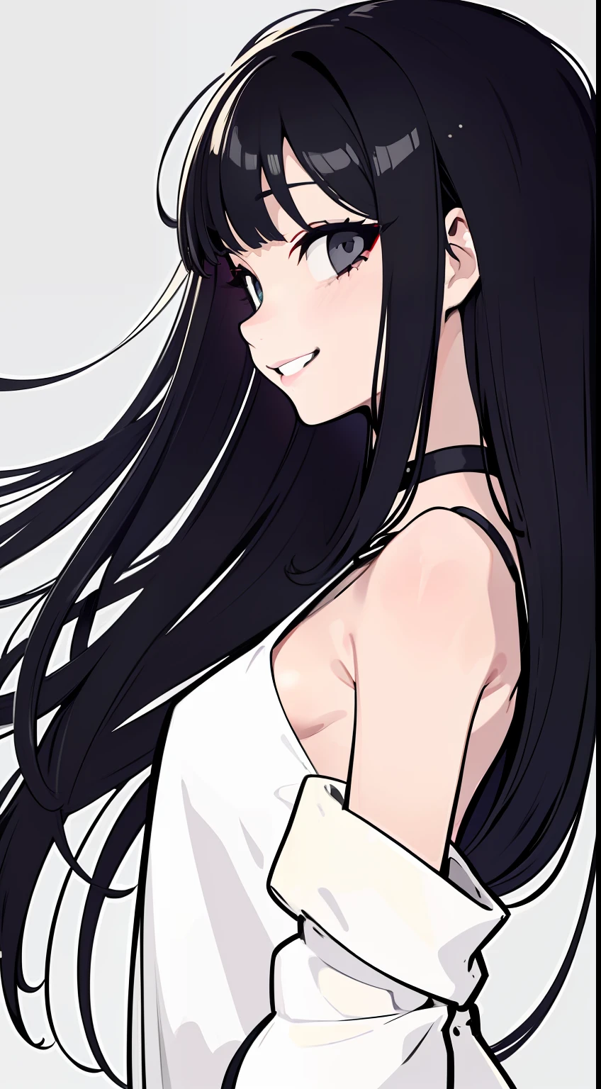 Fundo Wihte, (Estilo Preto e Branco),  com sorriso brilhante, sorriso penetrante, brilho nos olhos, Arte vintage reimaginada mostrando conceitos abstratos, Artistic image centered on the profile of a beautiful person in a minimal line art style with emotion,