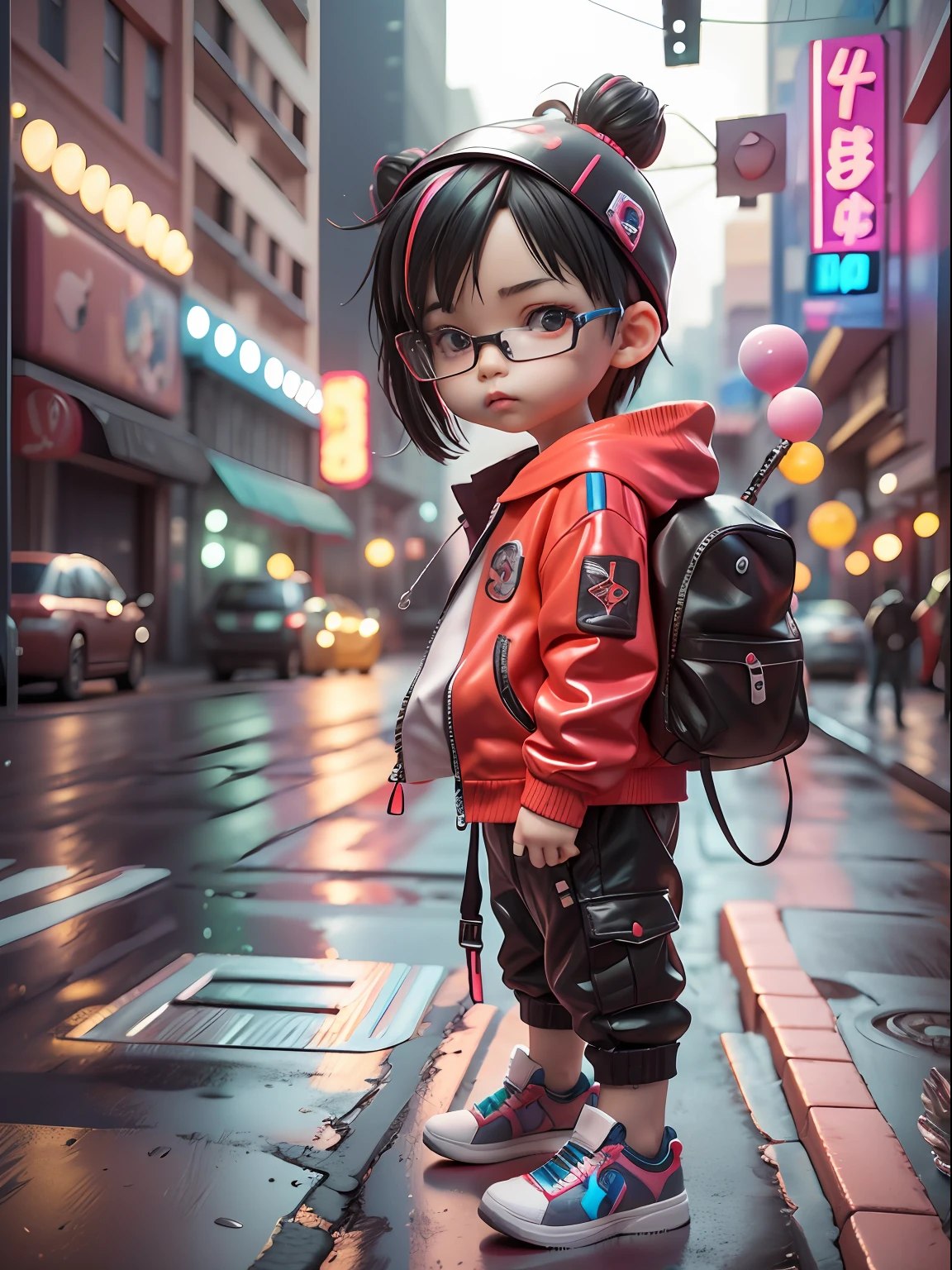 3d toy, 3d rendering, ip, cyberpunk style, chibi, cute  boy, mask, simple background, best quality, c4d, blender, 3D MODEL, TOYS, VIVID COLORS, STREET STYLE, HIGH RESOLUTION, A LOT OF DETAILS, PIXAR, CANDY COLORS, BIG SHOES, FASHION TRENDS, ART