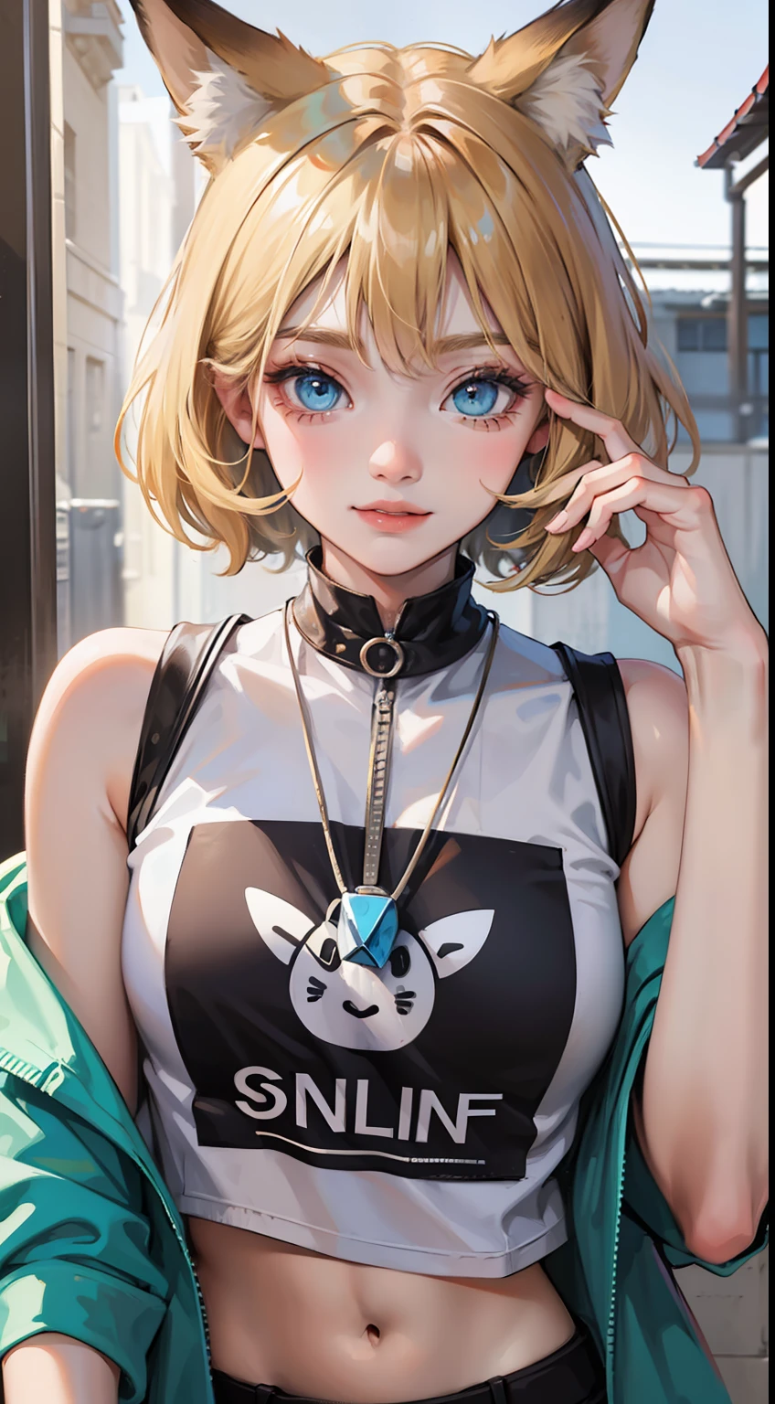 Young guy, short blonde hair, Fox ears, Cyan eyes, pop-idol, ssmile, Masterpiece, hiquality