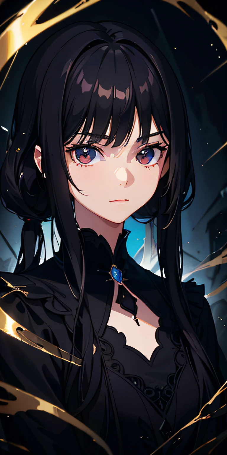 (Masterpiece, Best quality, Ultra-detailed, Best shadow), (Detailed background,Dark fantasy), (Beautiful detailed face), High contrast, (Best illumination, An extremely delicate and beautiful), ((Cinematic light)), Colorful, hyper-detailing, Dramaticlight, Intricate details, (1 boy, Solo,Black hair, sharpy face,Low Twin Tails,Black eyes, hair between eye,Dynamic Angle), blood spatter, swirling black light around character, Depth of field,Black light particles,(Broken glass),Magical Circle,