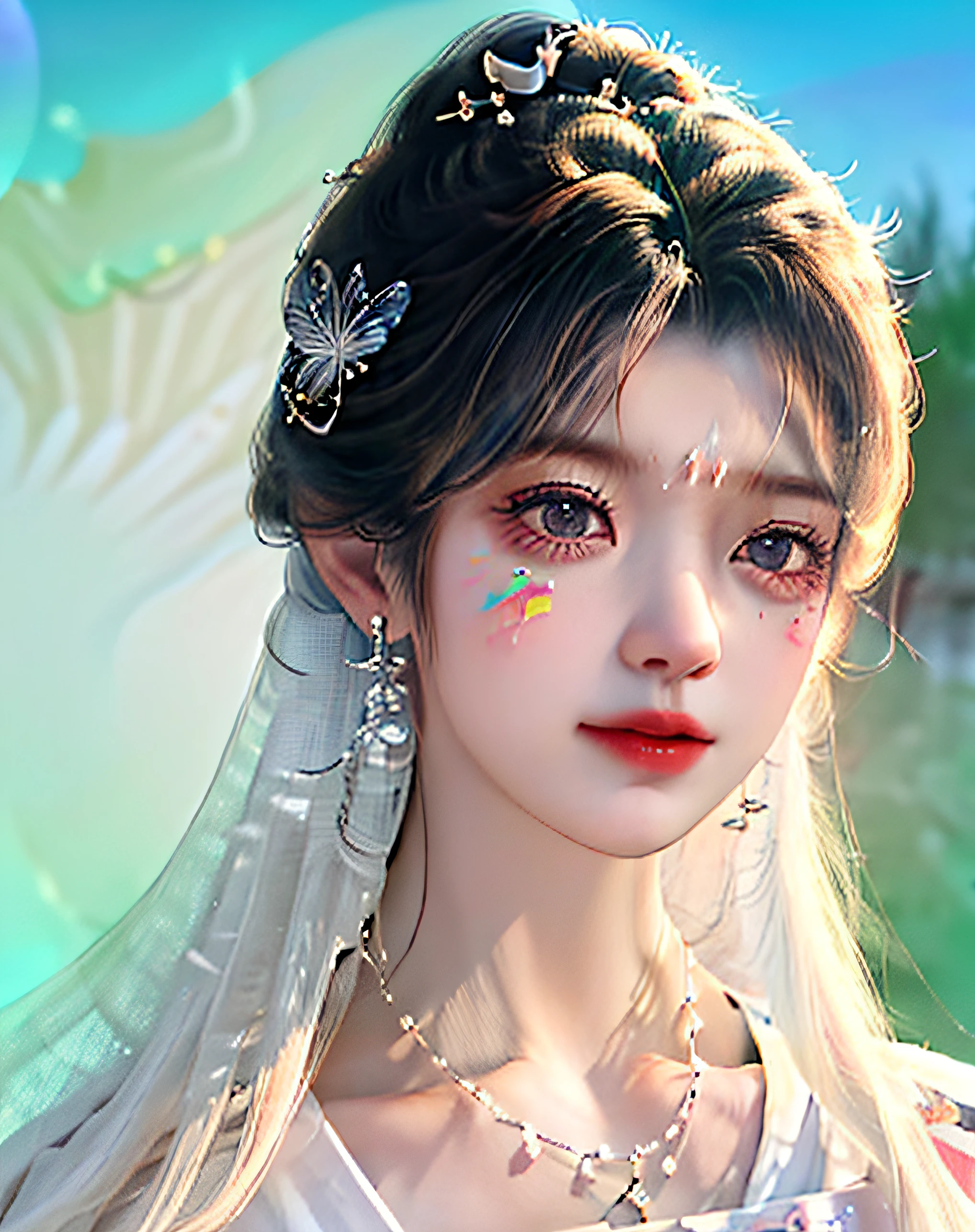 (8k, RAW photo:1.2), best quality, ultra high res,dramatic angle,(fluttered detailed color splashs), (illustration),(((1 girl))),(long hair),(rain:0.9), (头饰:1.4),少女身边有一座古宫,汉服,(重点),彩色水墨画,(泼彩),泼彩,(((colorful))),(素描:0.8) , Masterpiece, best quality, beautiful painted, highly detailed,(denoising:0.6),[splash ink],((ink refraction)), (beautiful detailed sky),moon,highly,detaild,(masterpiece, best quality, extremely detailed） CG unity 8k壁纸，杰作，最好的质量，超详细），（石蒜），
