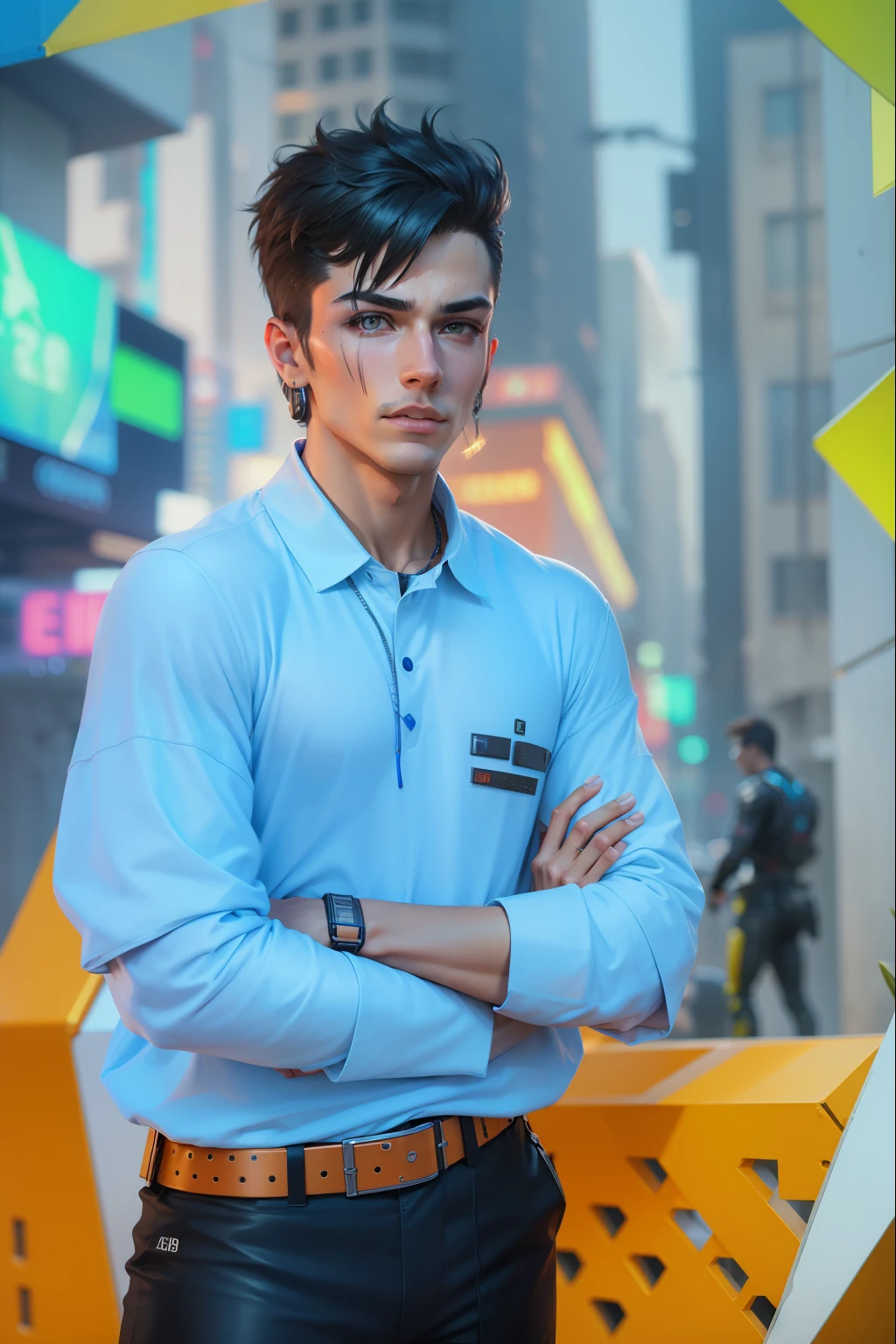 Change the background to cyberpunk,handsome boy,8k,ultra realistic