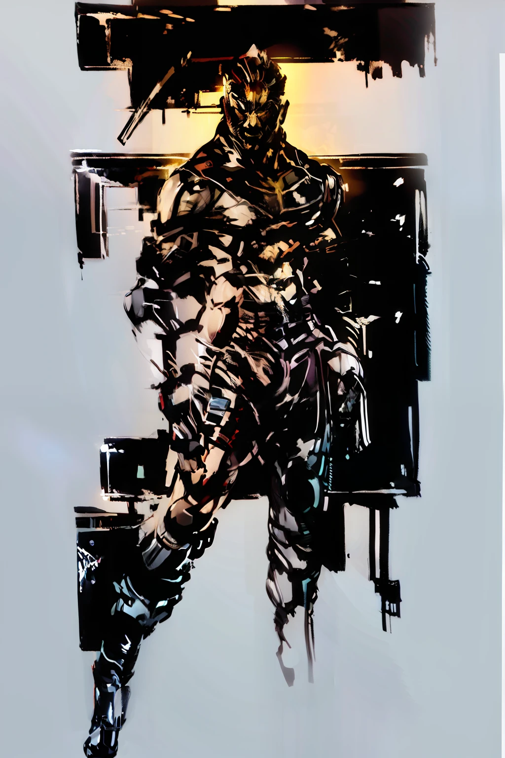 (Best quality, masterpiece1.2), Silhouette of a muscular man without colors, HD, fond explosifs